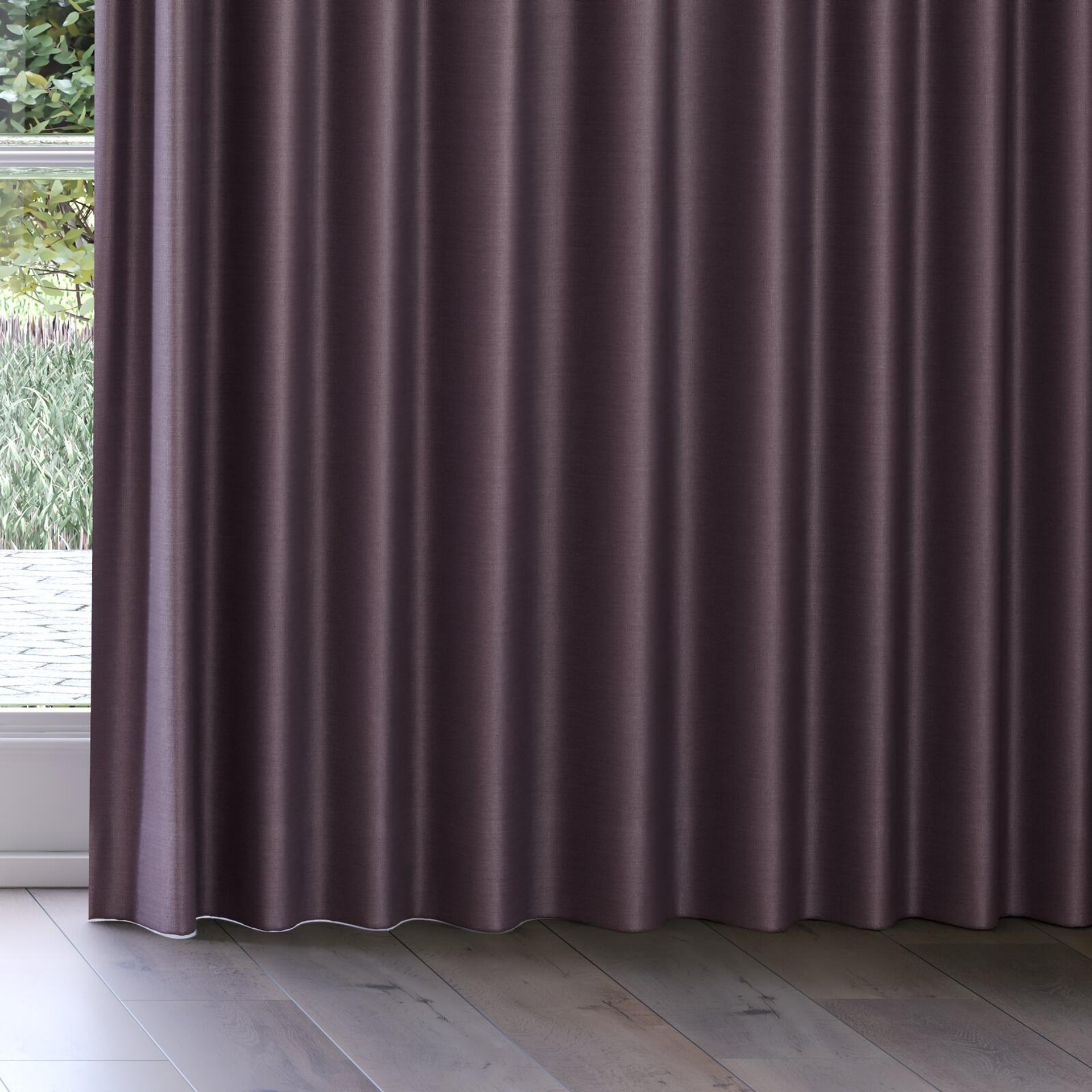 Bottom view of Linex Aubergine, on curtain rail