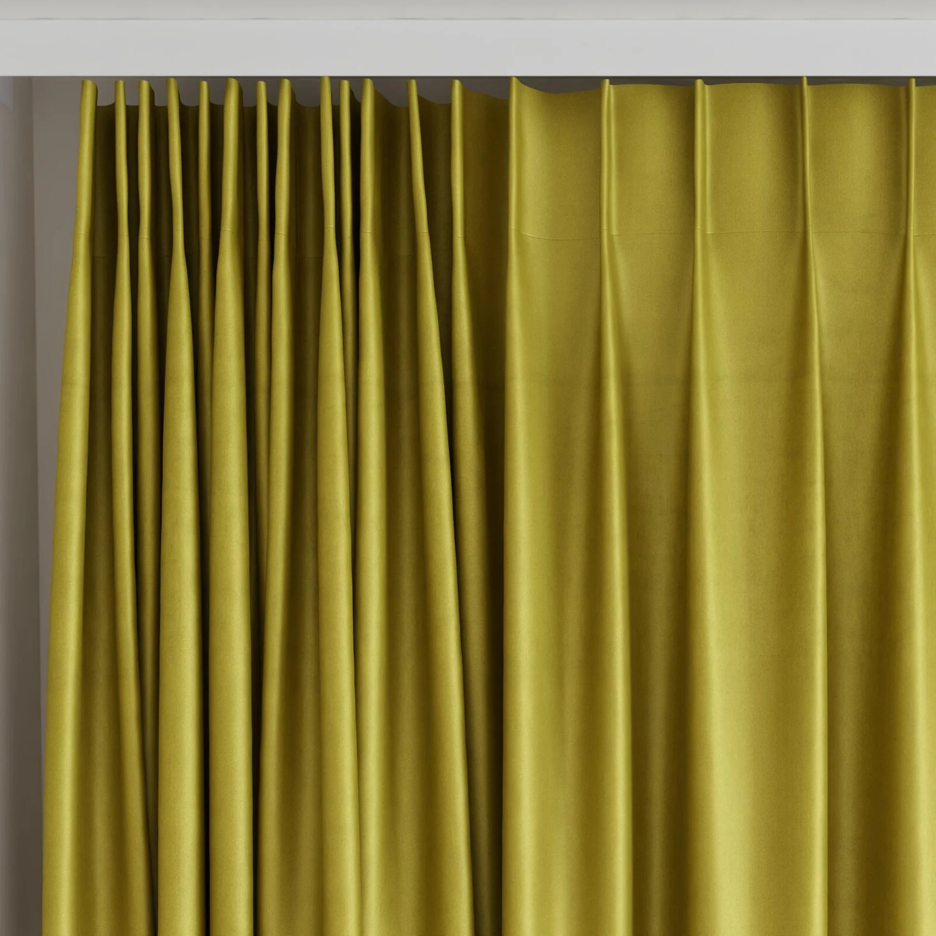 Top view of Warlock Chartreuse, on curtain rail