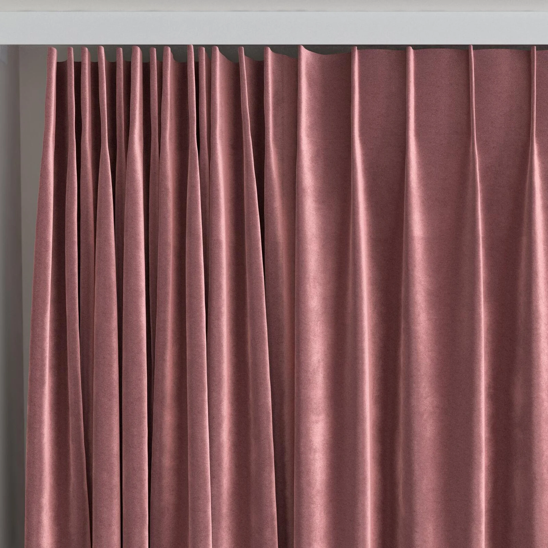 Top view of Velvelux Ruby, on curtain rail