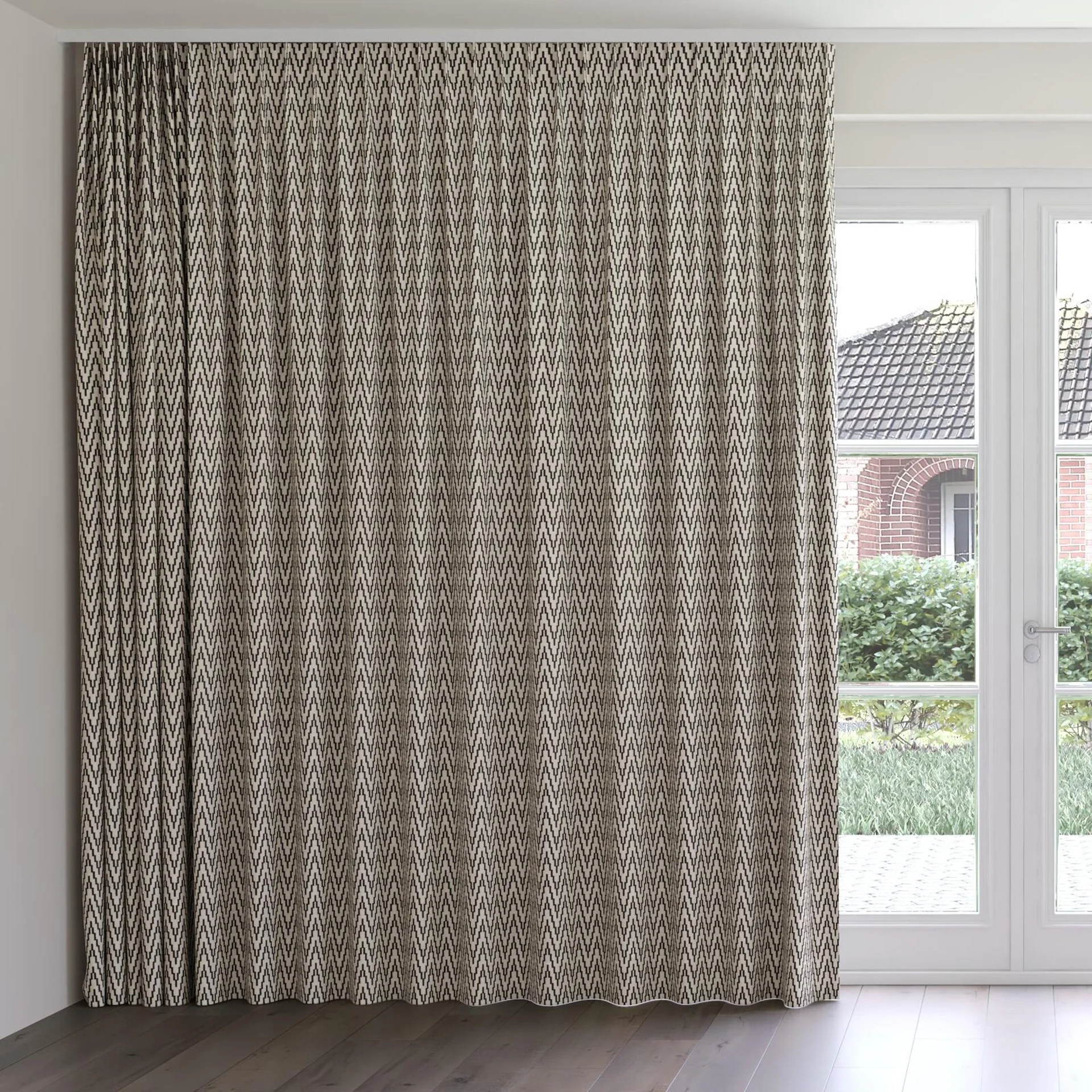 Front view of Running Mushroom, on curtain rail