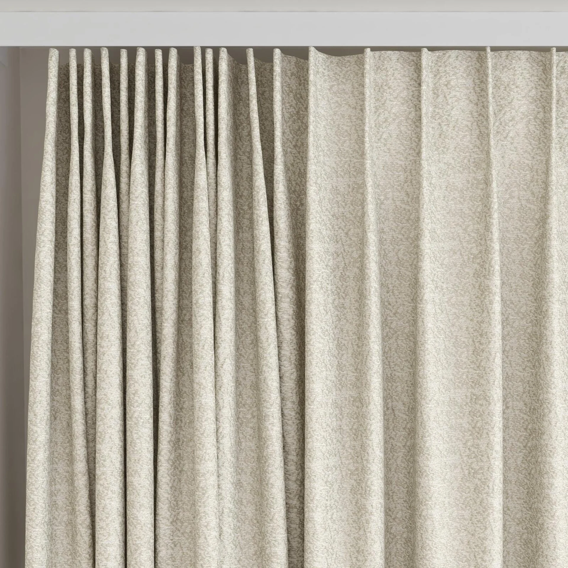 Top view of Metallique White Gold, on curtain rail