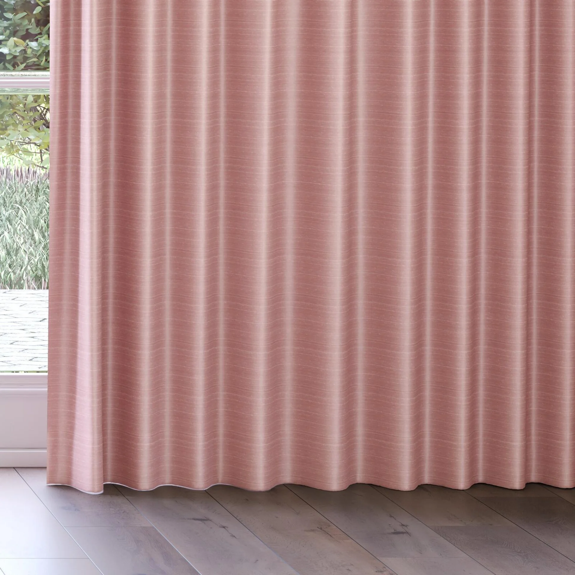 Bottom view of Silky Blossom, on curtain rail
