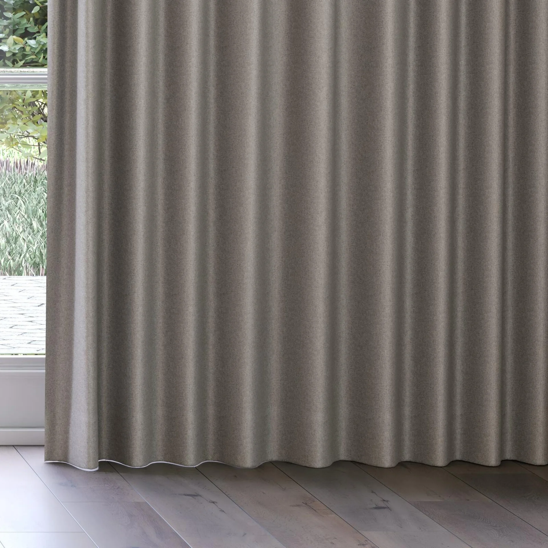 Bottom view of Grove Pewter, on curtain rail