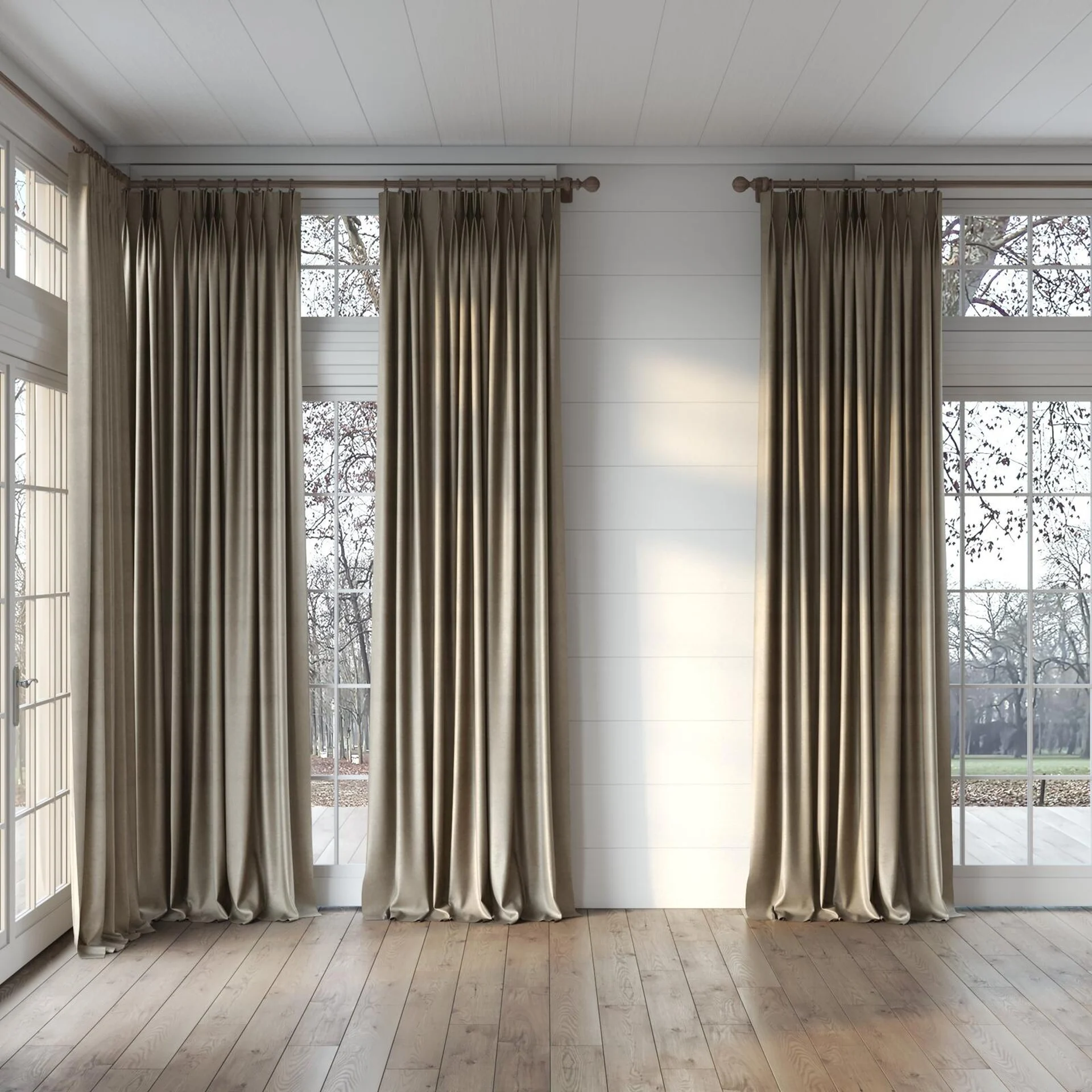 Full view of Baron Stucco, puddled, on curtain rod