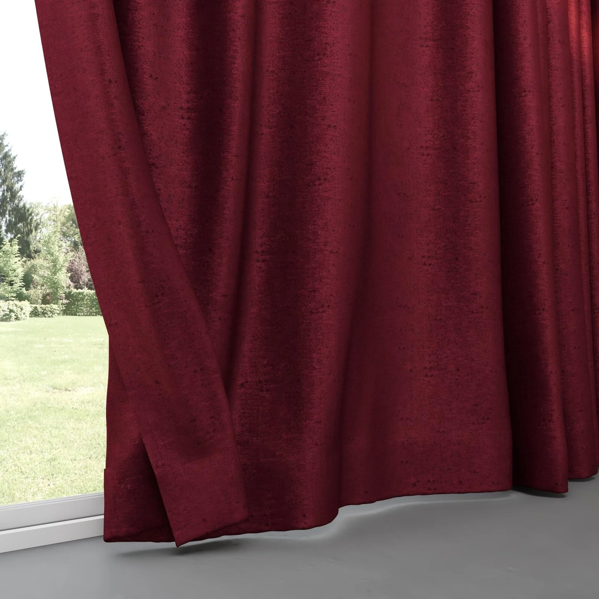 Bottom view of Hug Burgundy, pinch pleat