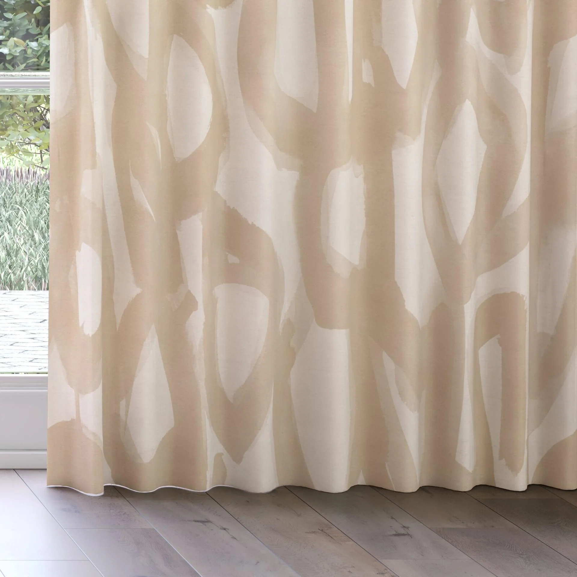 Bottom view of Abstraction Calico, on curtain rail