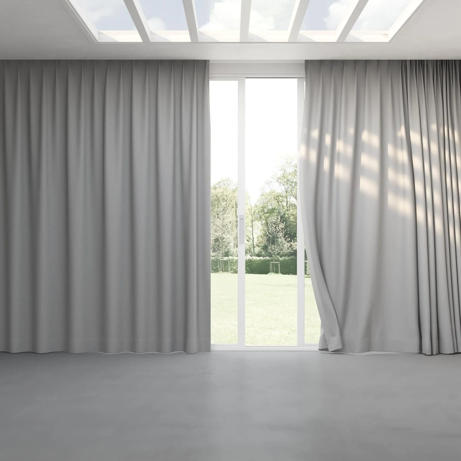 Full view of Quantum FR Dove, pinch pleat