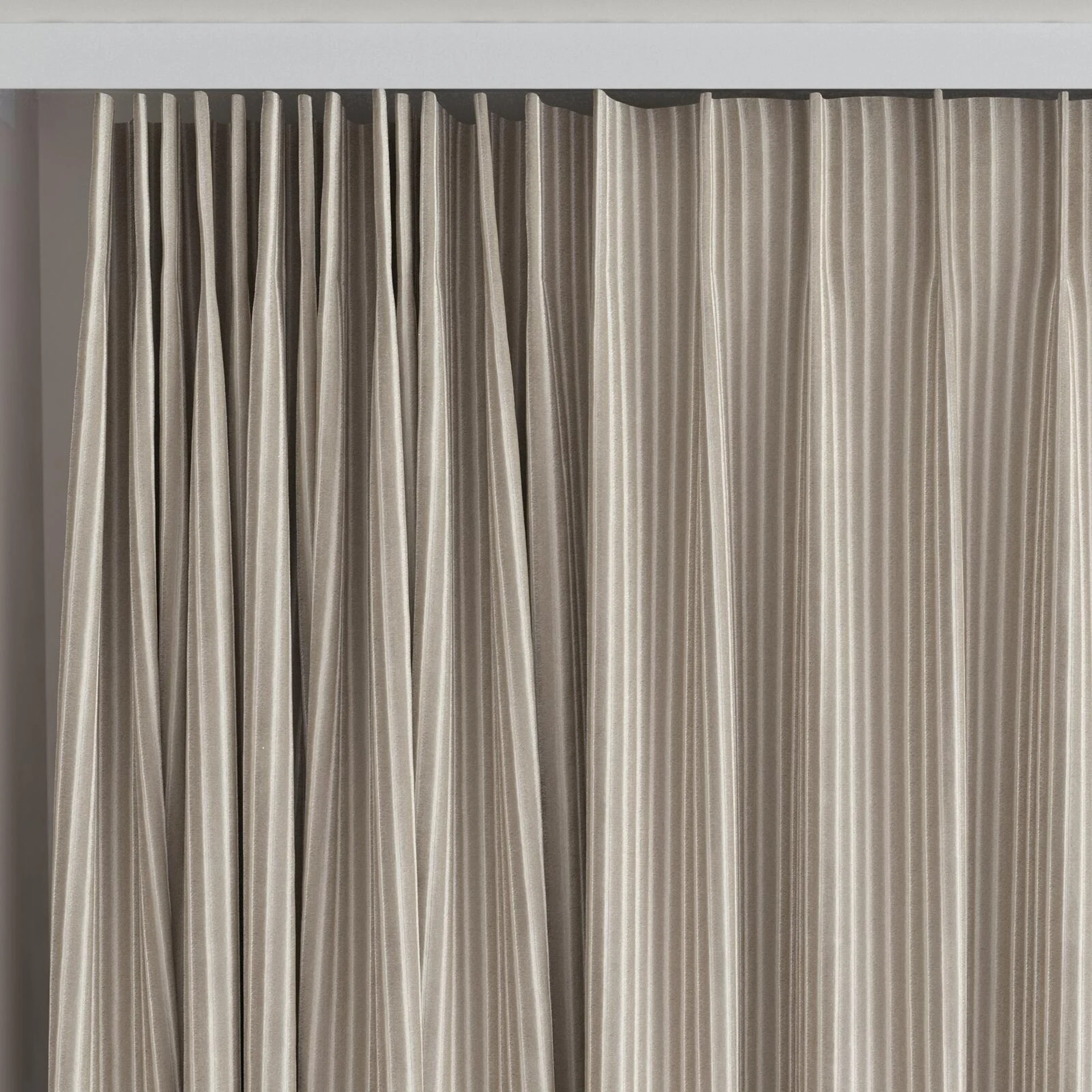Top view of Embrace Taupe, on curtain rail