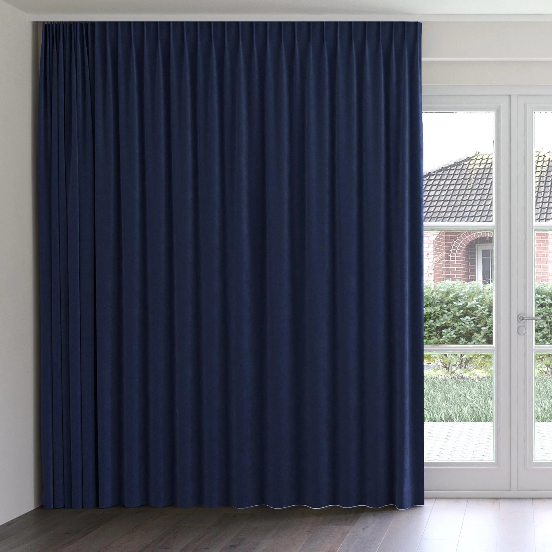 Front view of Lux Velvet Midnight 8818, on curtain rail