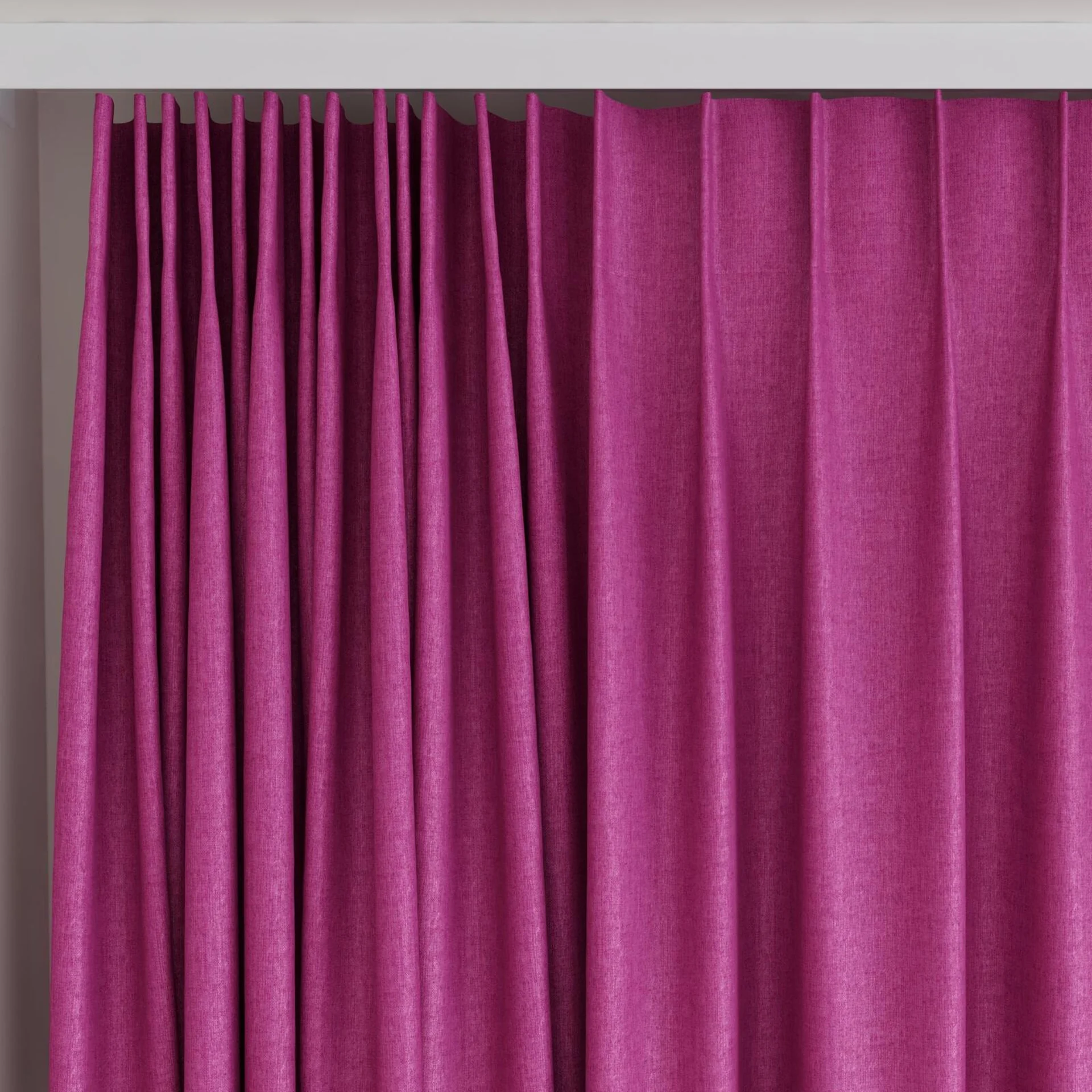 Top view of Cushy Fuchsia, on curtain rail