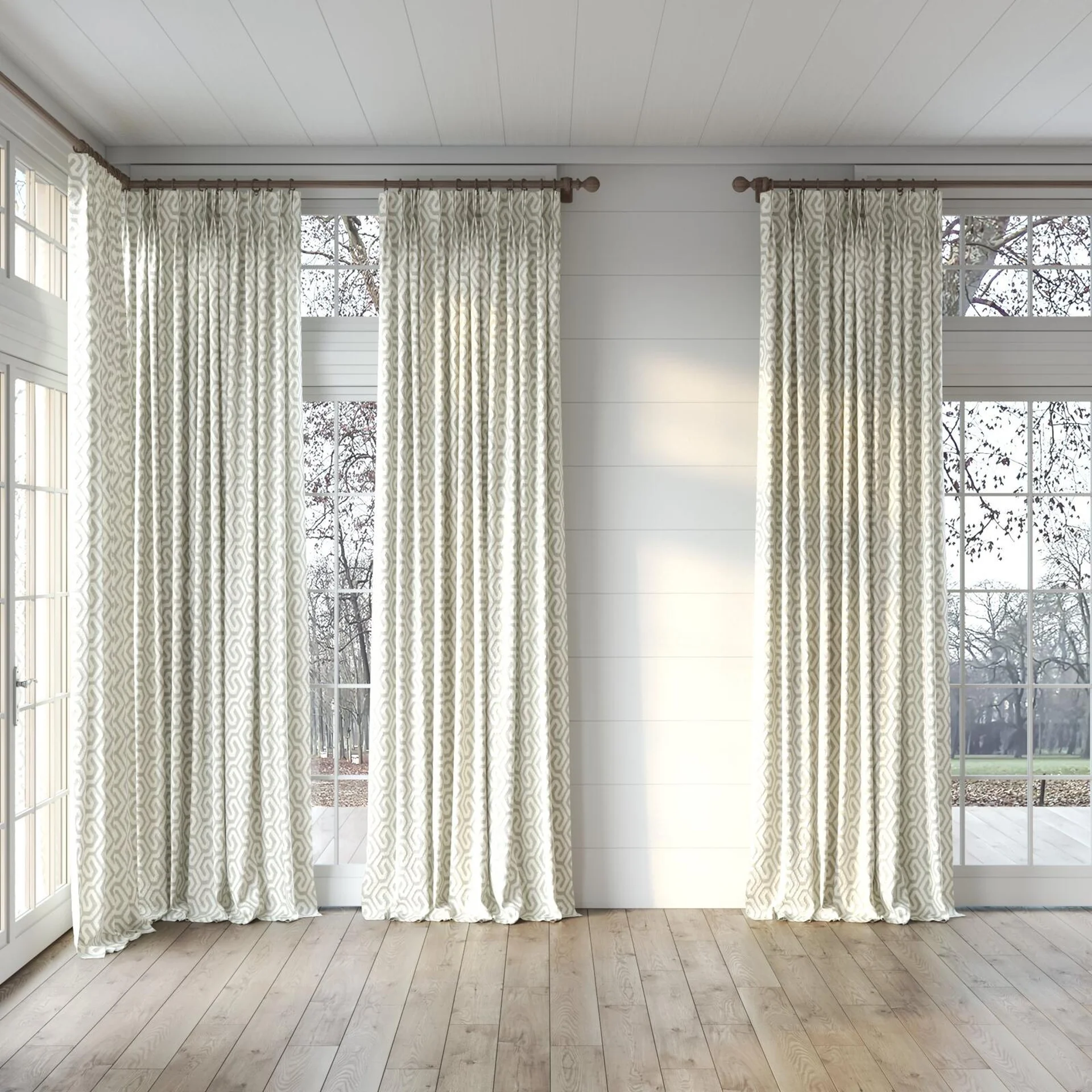 Full view of Comdeca Marble, puddled, on curtain rod