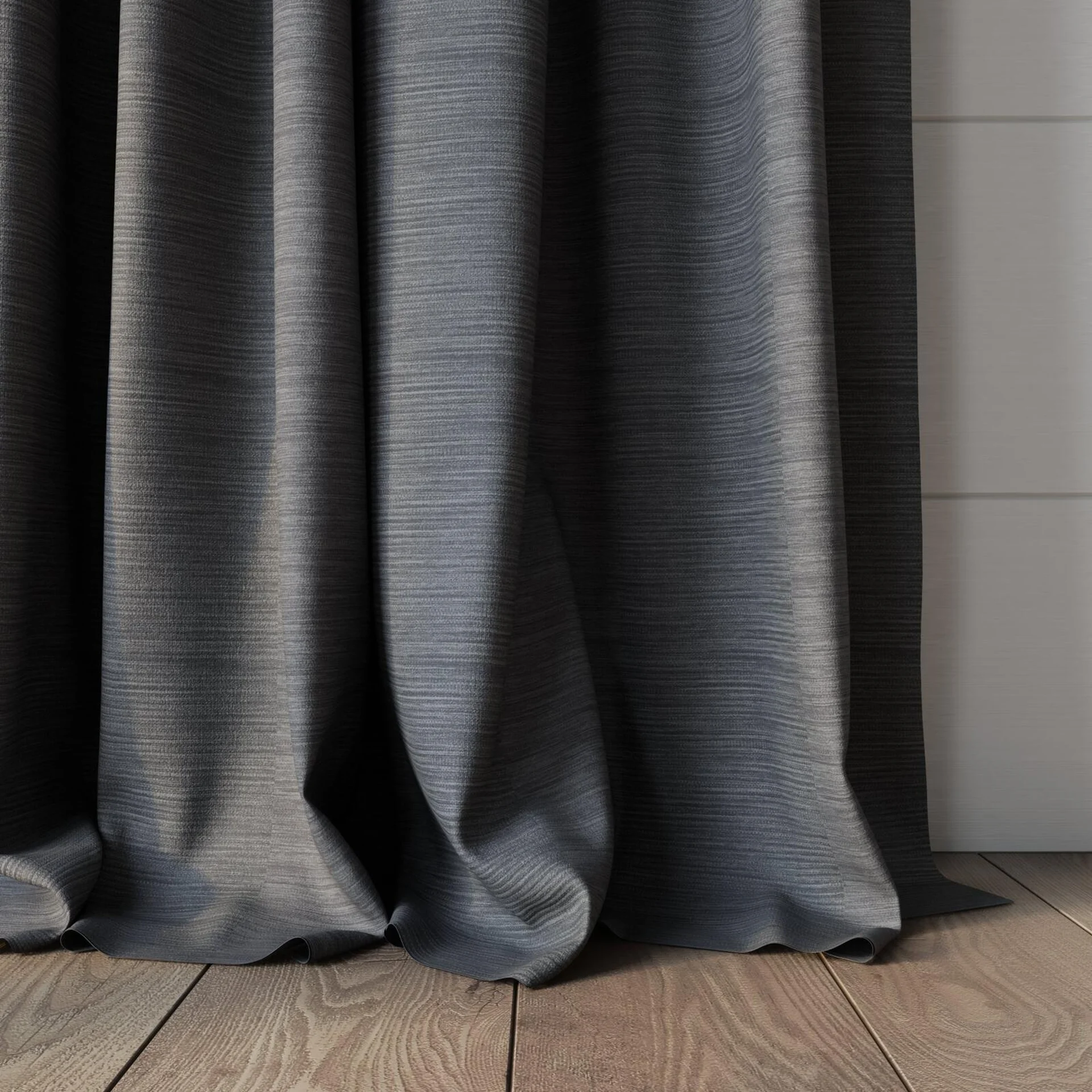 Bottom view of Borneo Uncoated Slate, puddled, on curtain rod