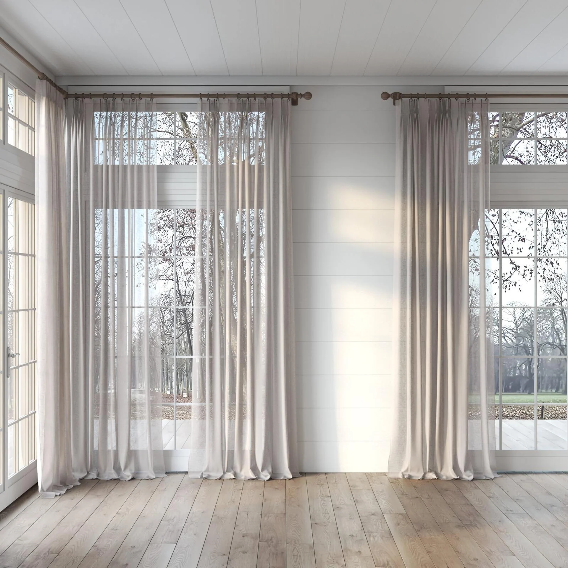 Full view of Cirrus Farrow, puddled, on curtain rod