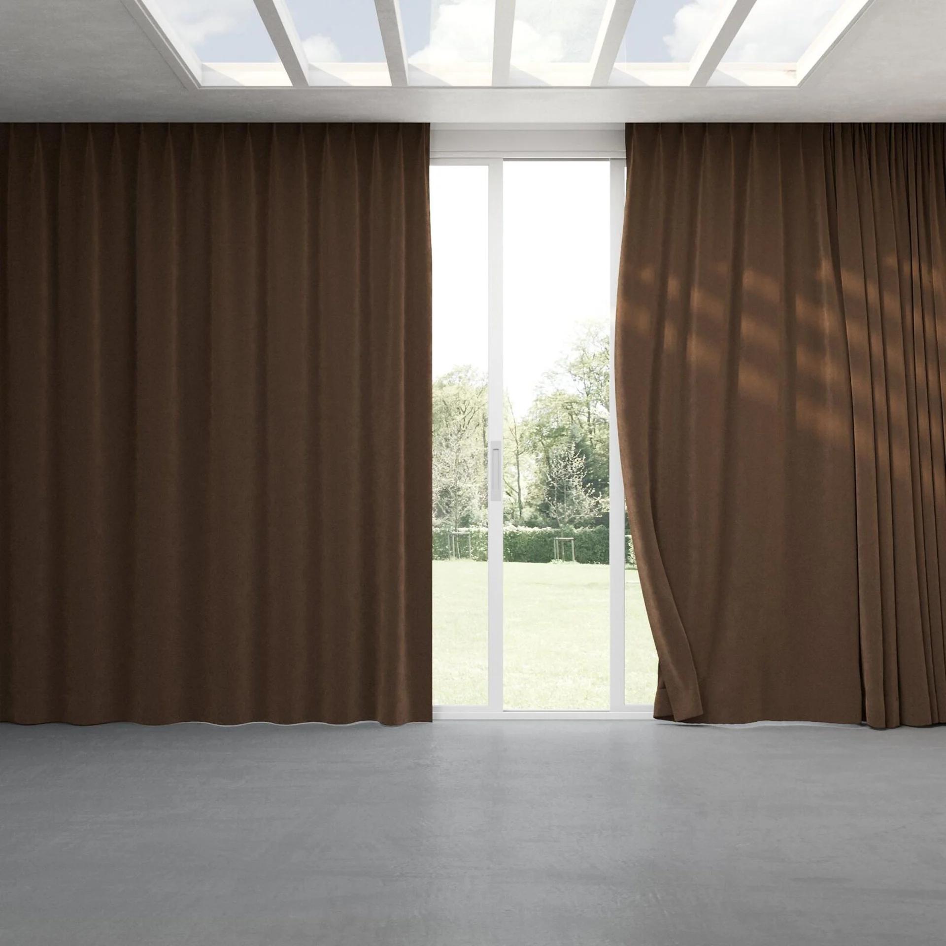 Full view of Lux Velvet Cocoa 8409, pinch pleat