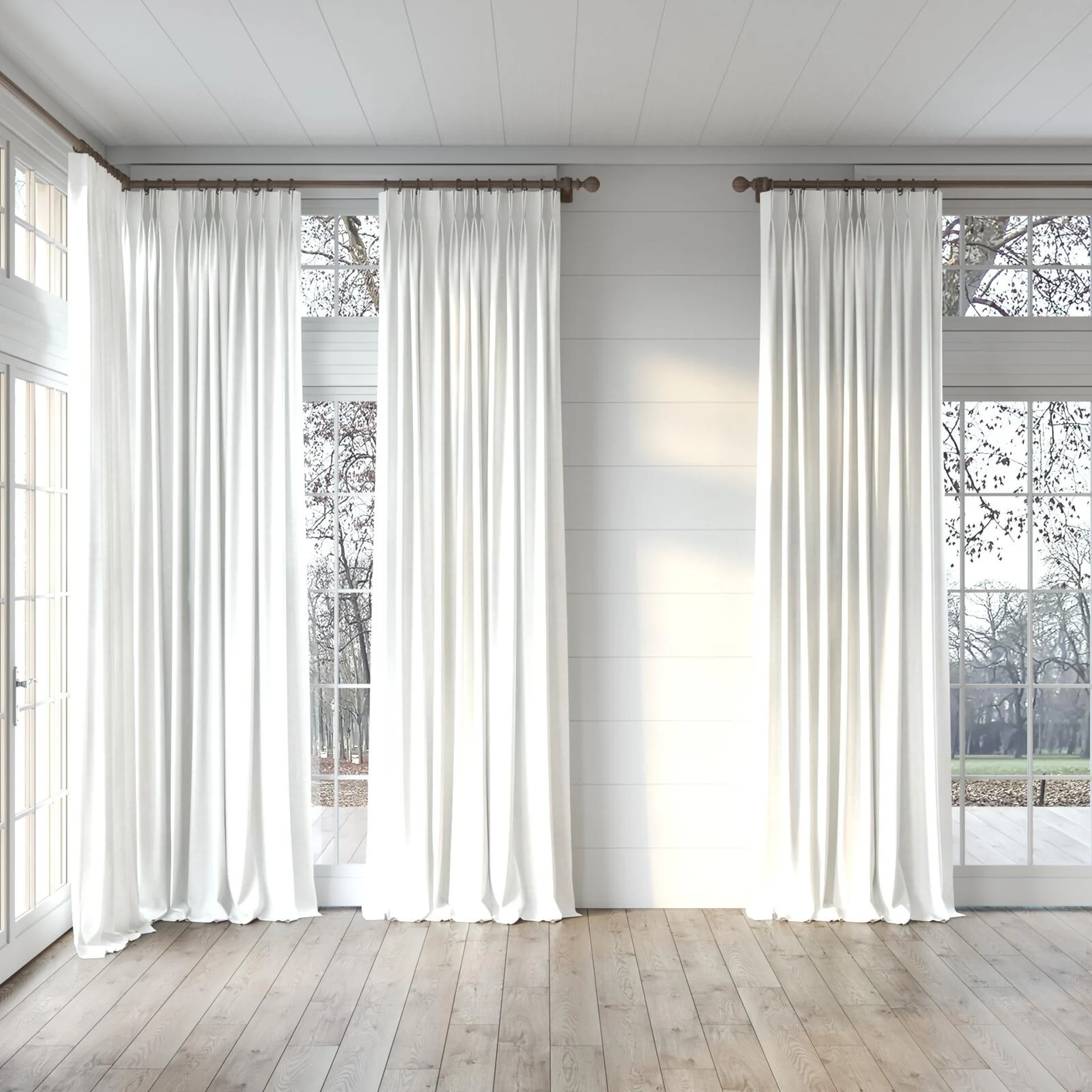 Full view of Goa Marshmallow, puddled, on curtain rod