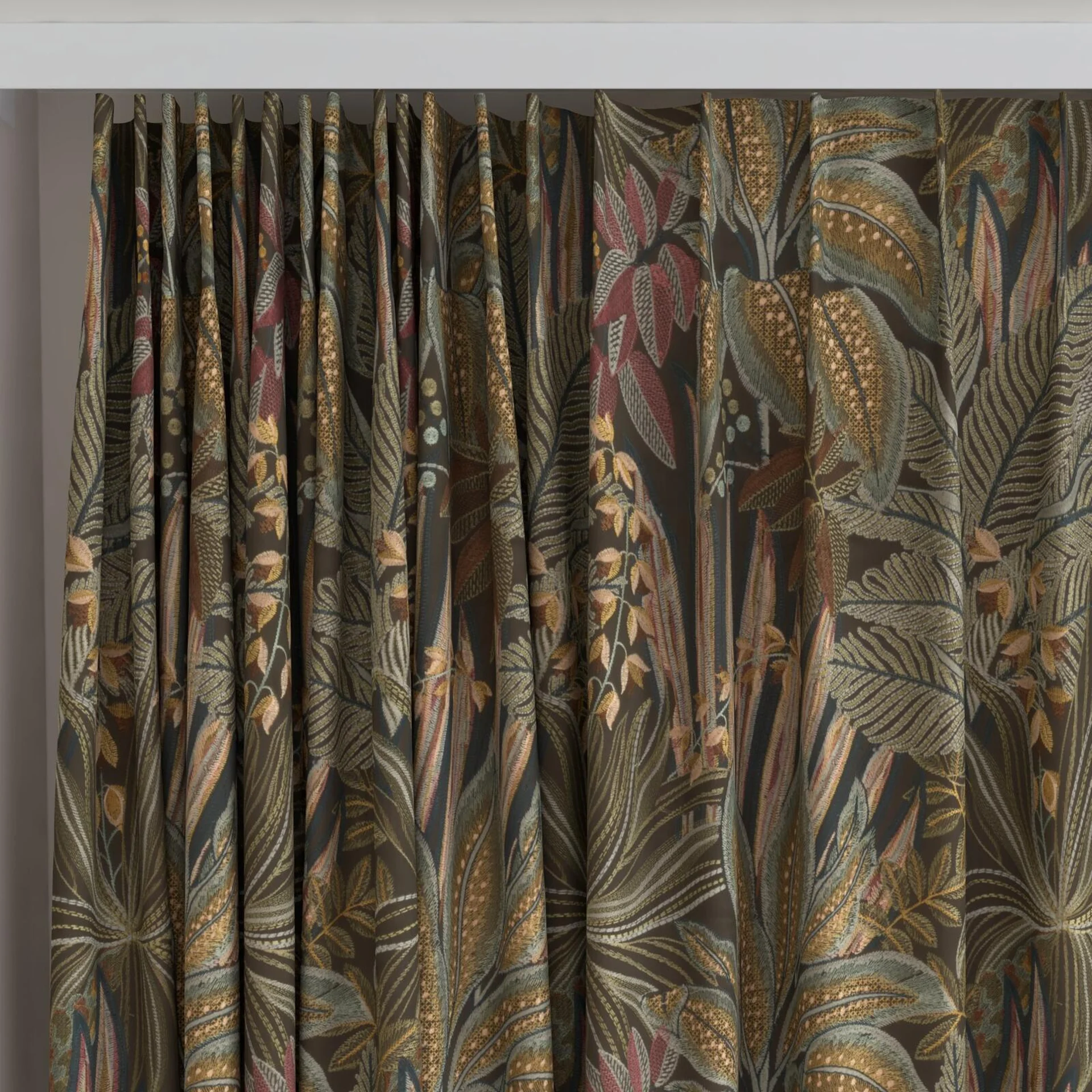 Top view of Jungle Room Antique, on curtain rail