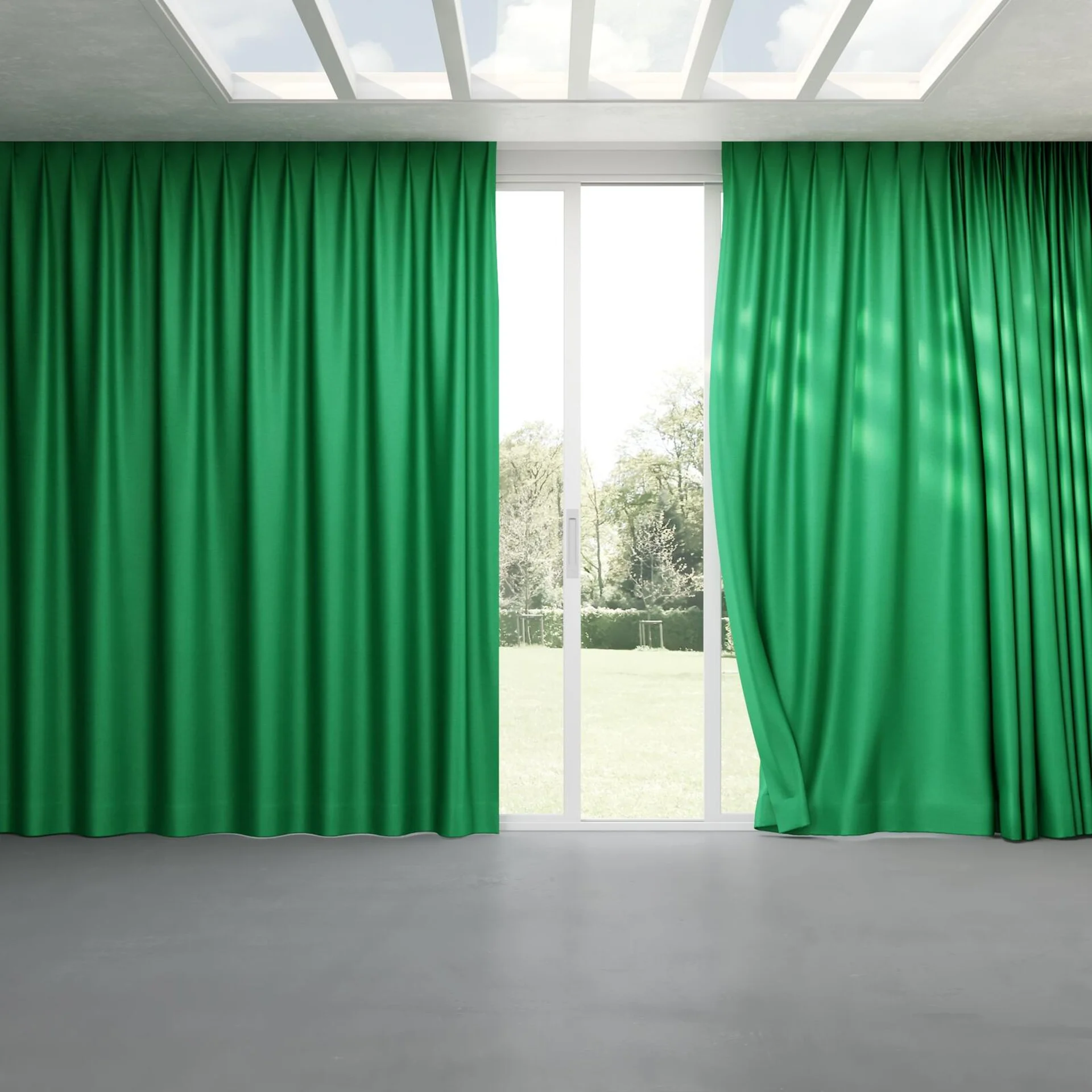 Full view of Provence Emerald, pinch pleat