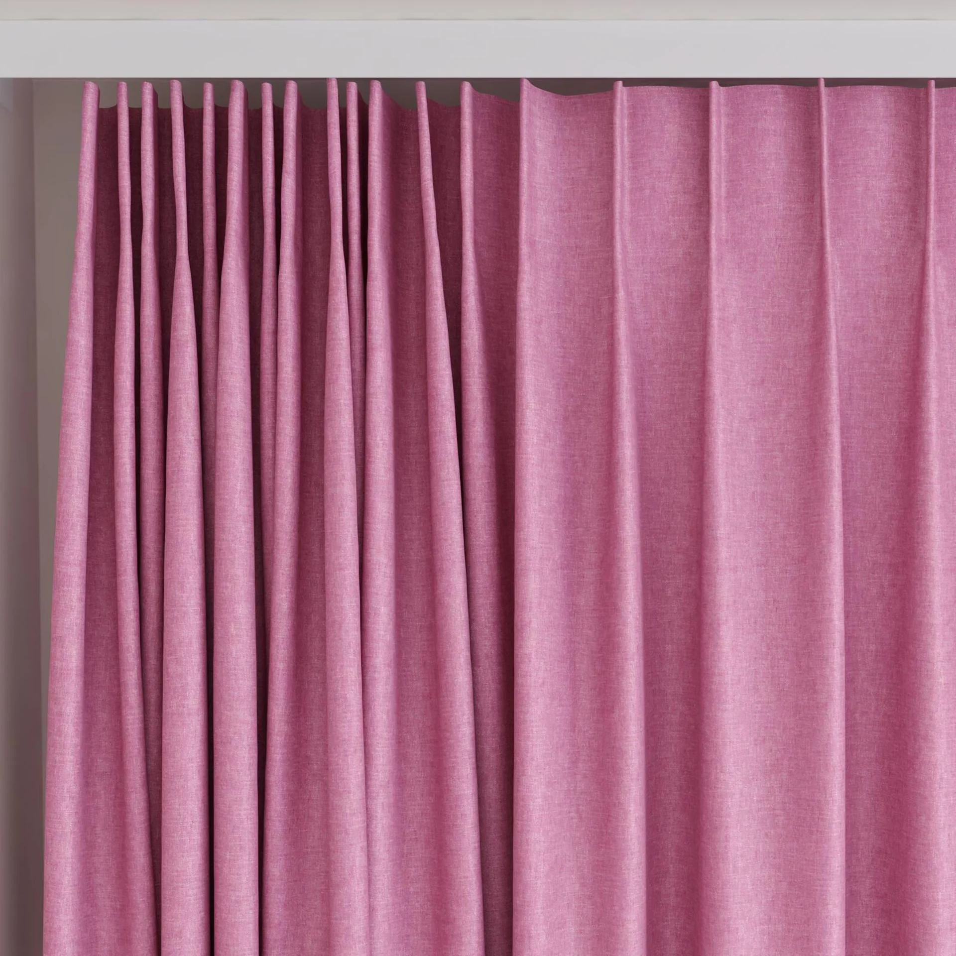 Top view of Hometown Fuchsia, on curtain rail