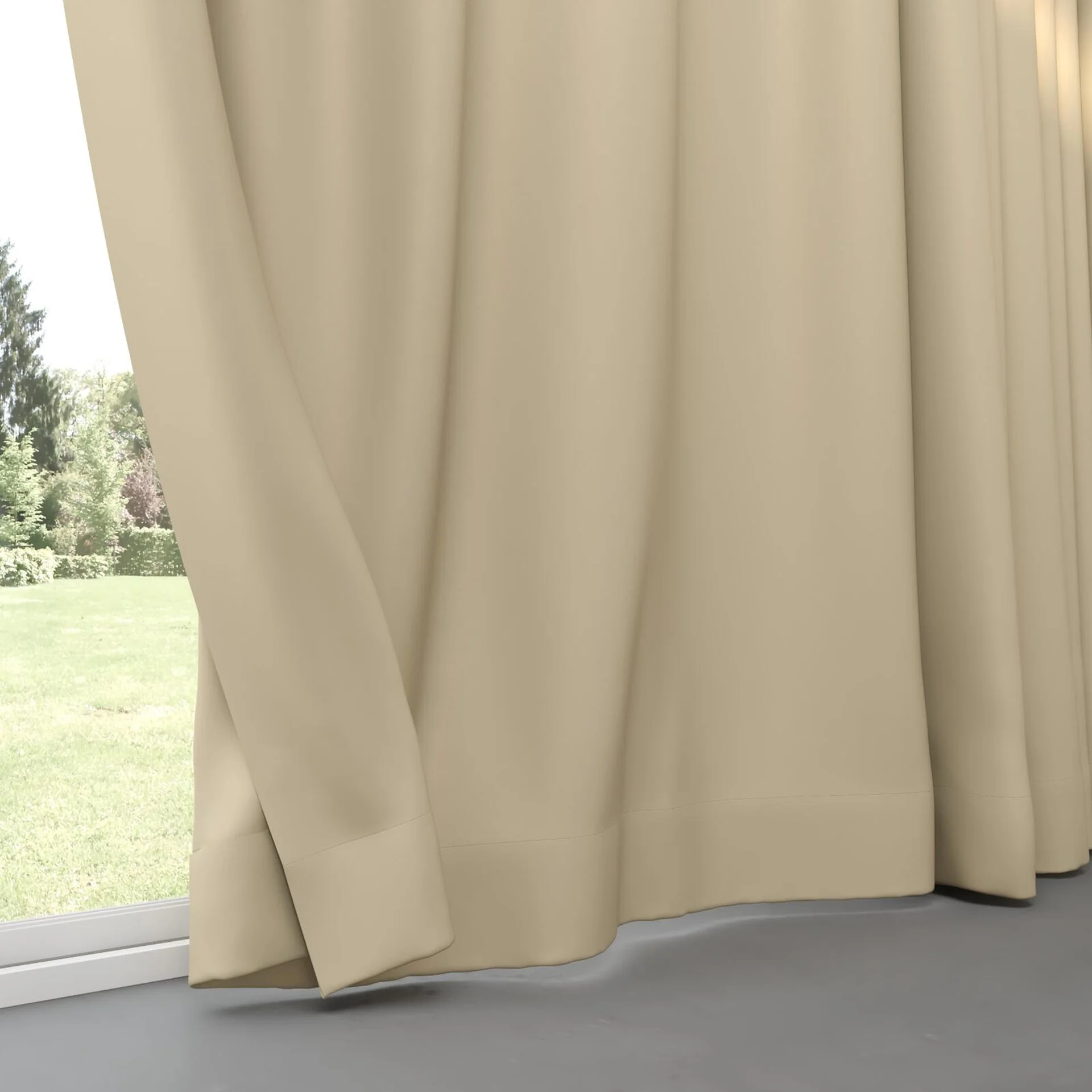 Bottom view of Blockbuster Almond, pinch pleat
