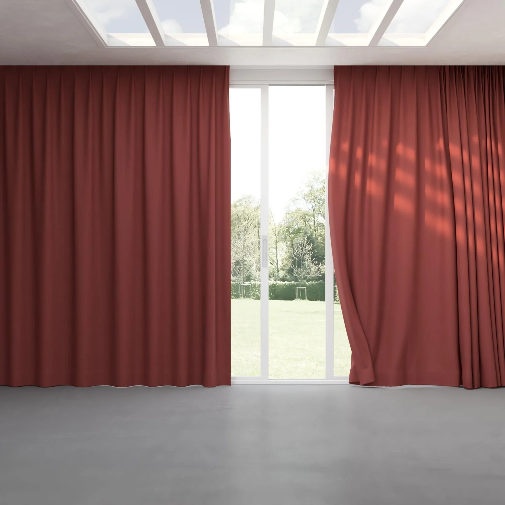 Full view of Darkness Cherry, pinch pleat