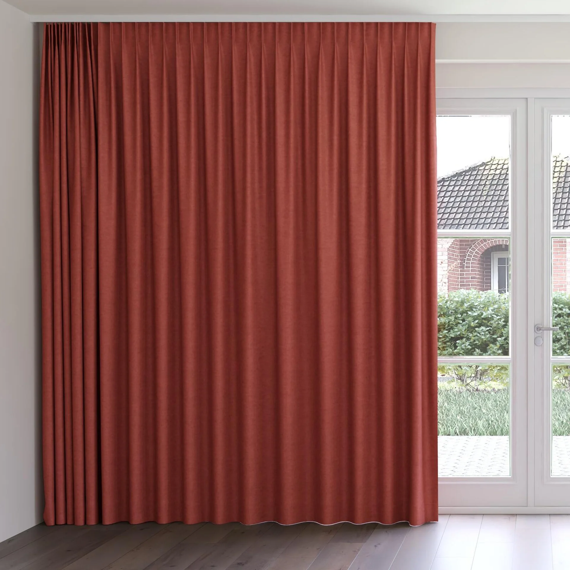 Front view of Colourwash Auburn, on curtain rail