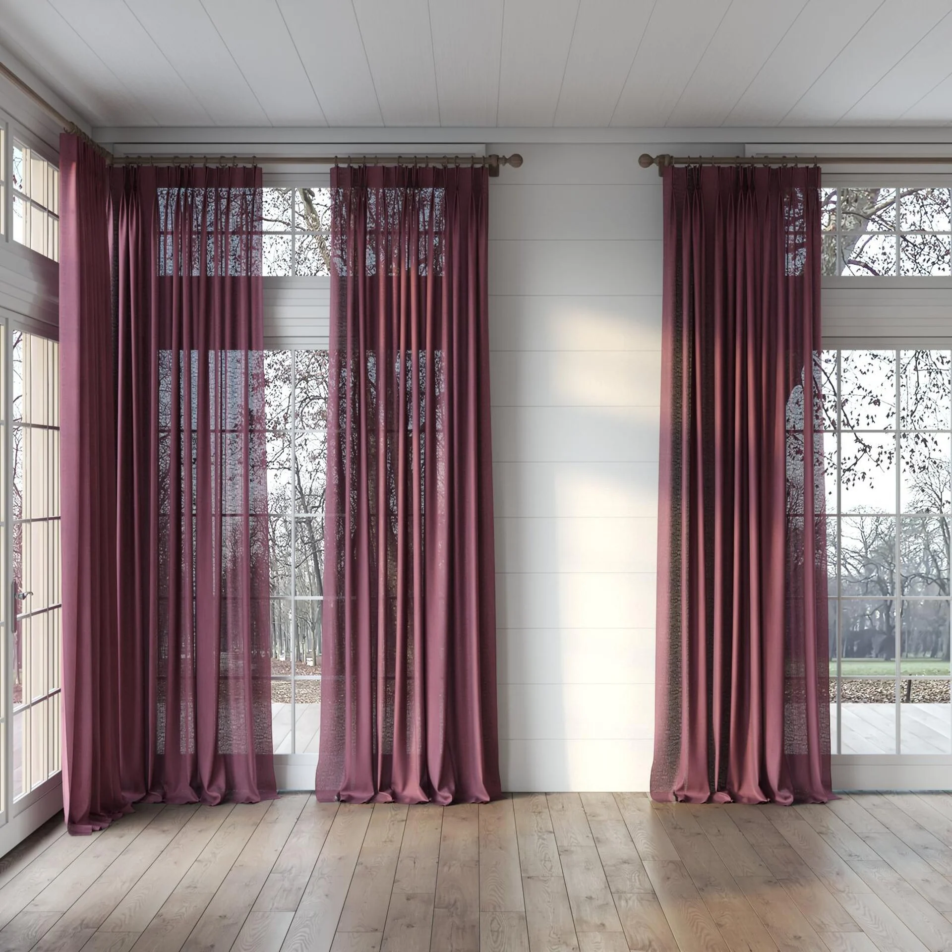 Full view of Lucidity Raspberry, puddled, on curtain rod