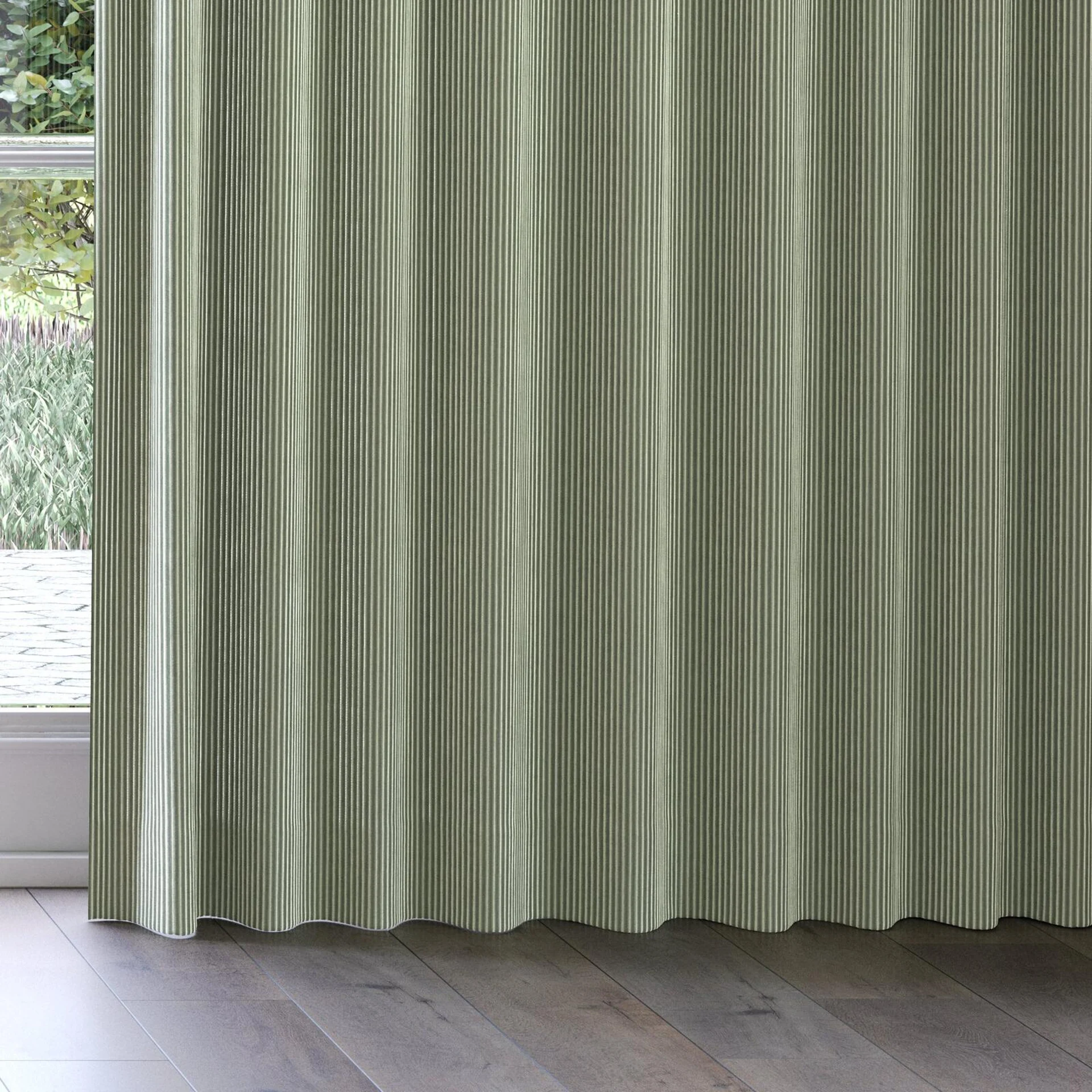 Bottom view of Embrace Linden, on curtain rail