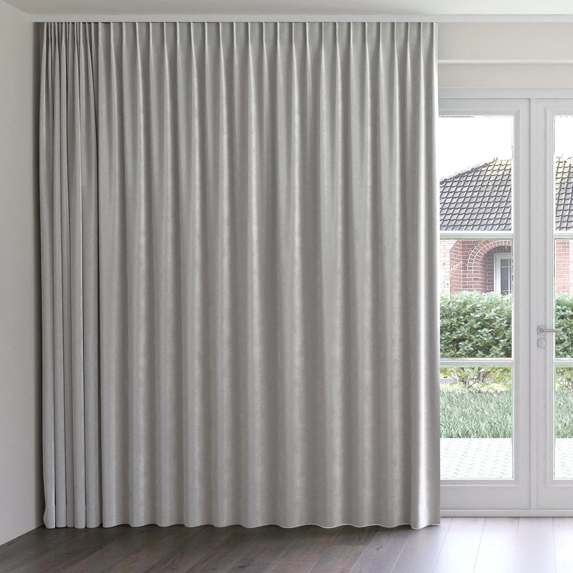 Front view of Velvelux Mouse, on curtain rail
