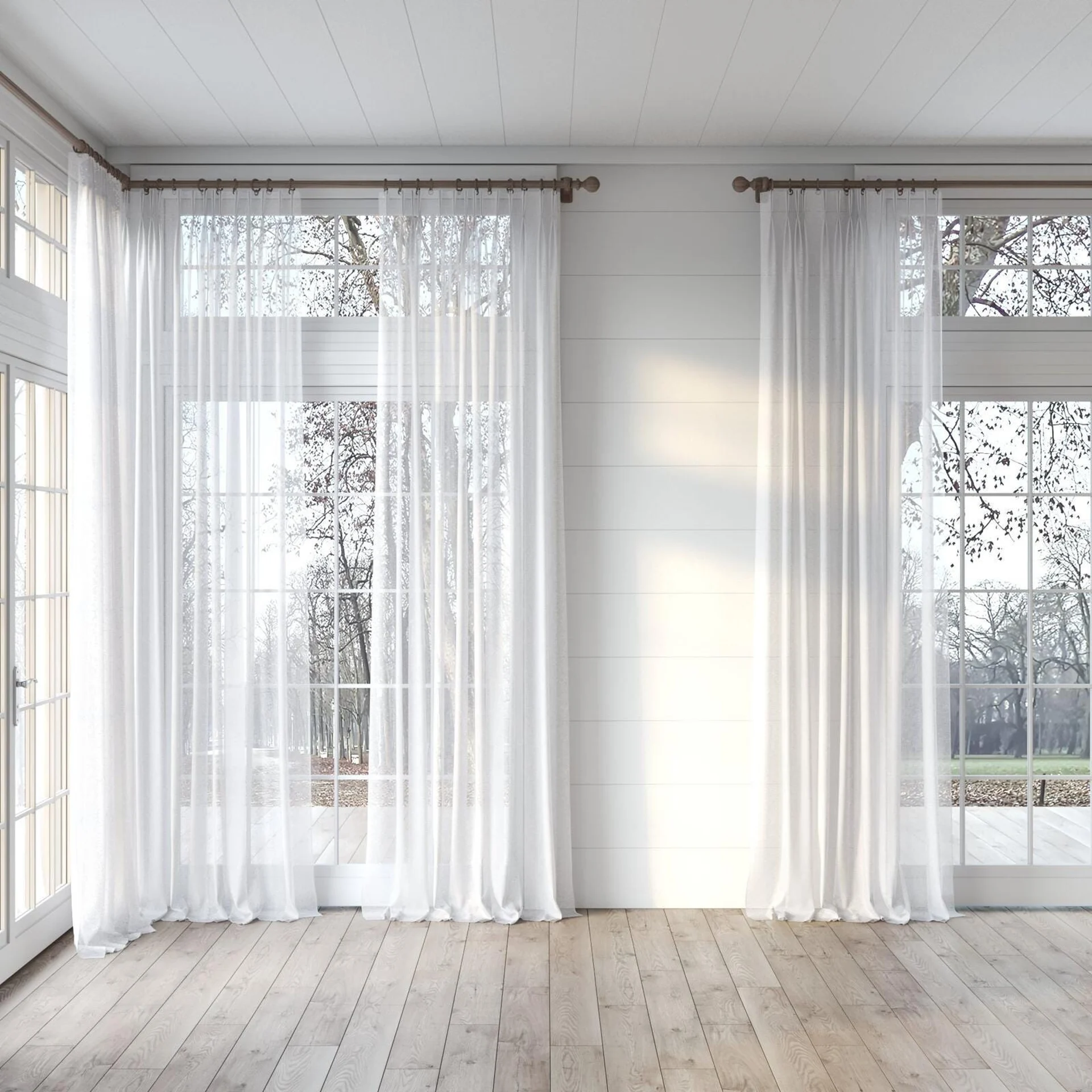 Full view of Elevate Winter, puddled, on curtain rod