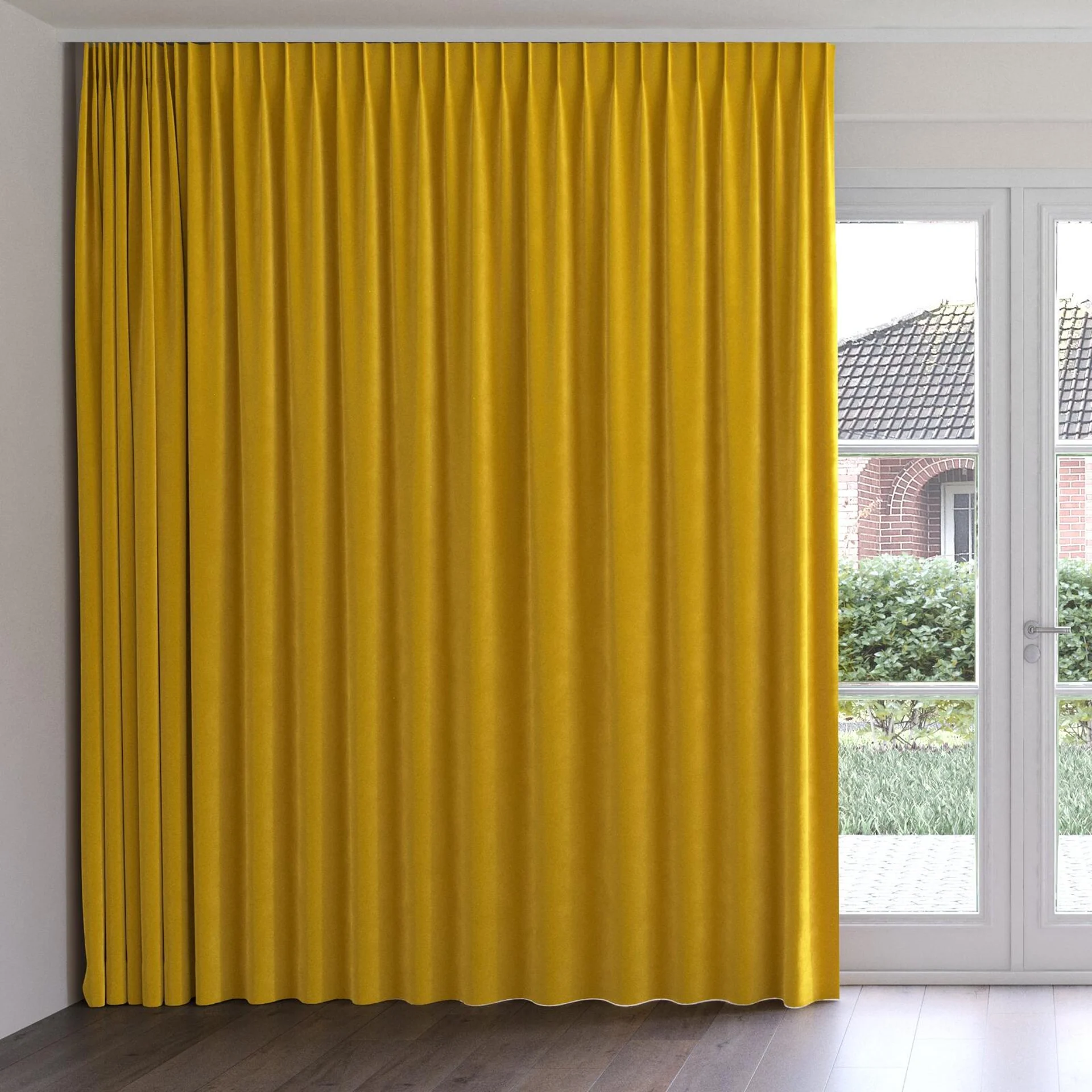 Front view of Verbier Amber, on curtain rail