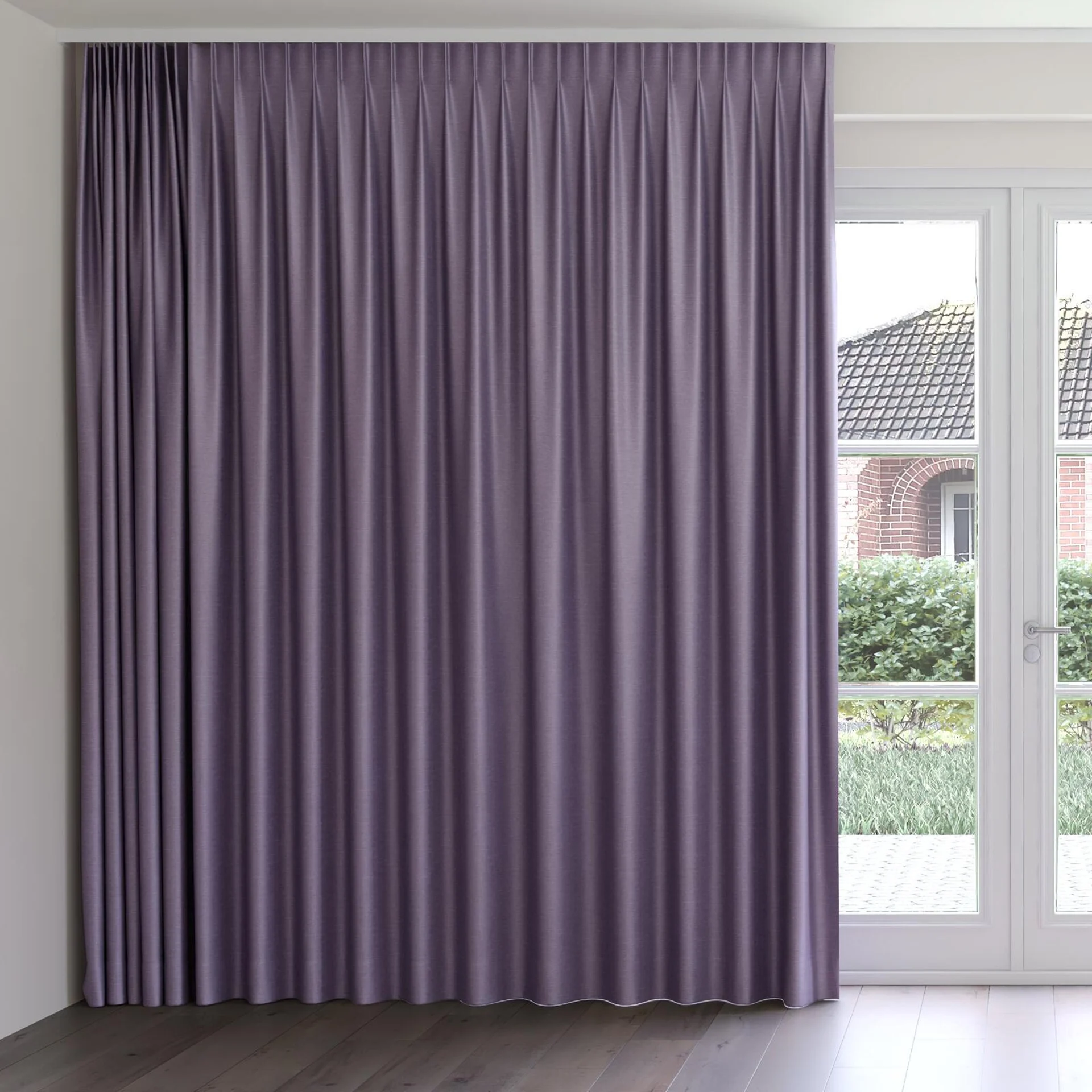 Front view of Provence Iris, on curtain rail