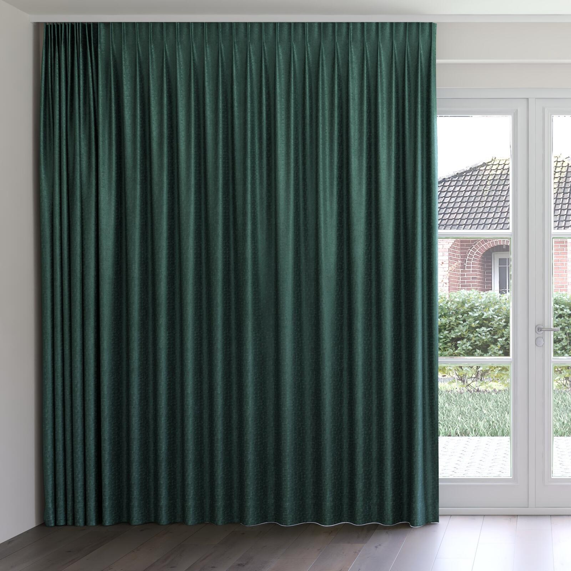 Front view of Hug Peacock, on curtain rail