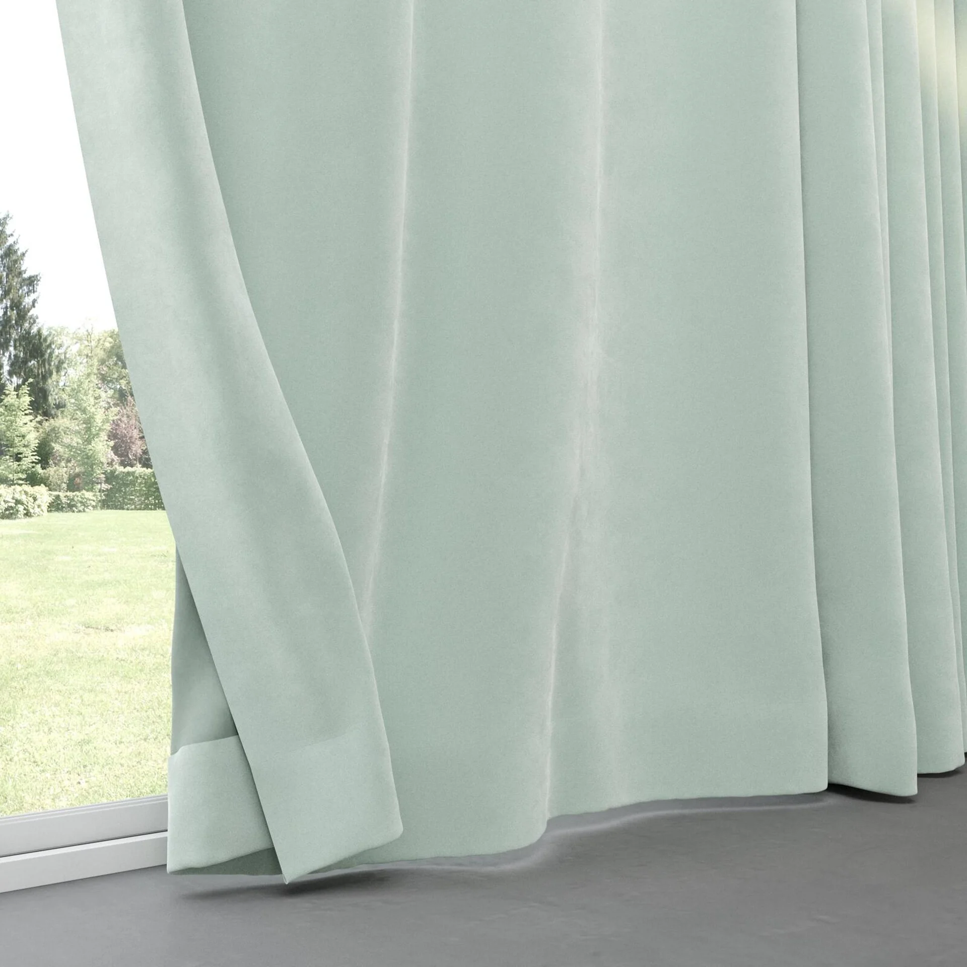 Bottom view of Lux Velvet Duckegg 8820, pinch pleat