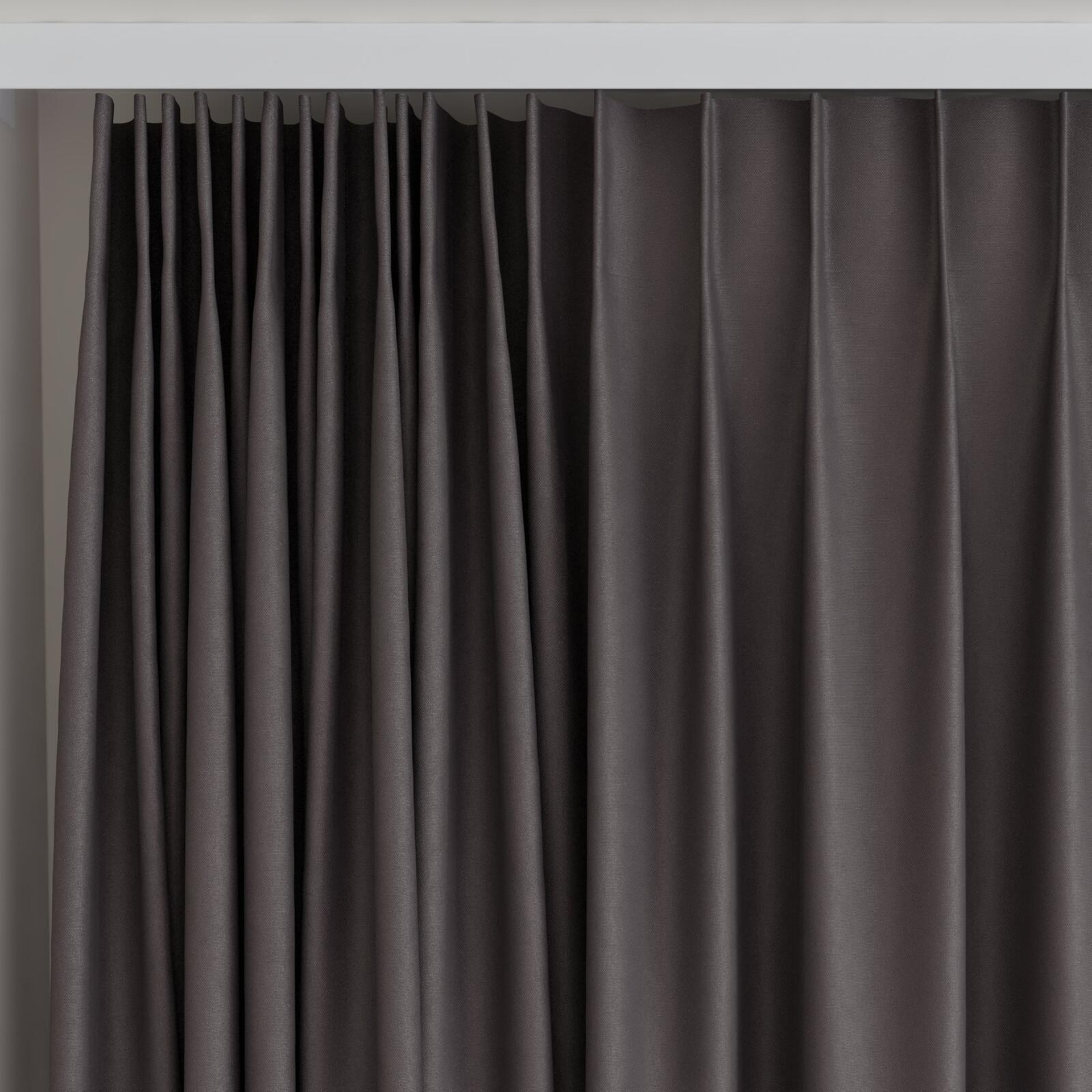 Top view of Woolskin Charcoal, on curtain rail