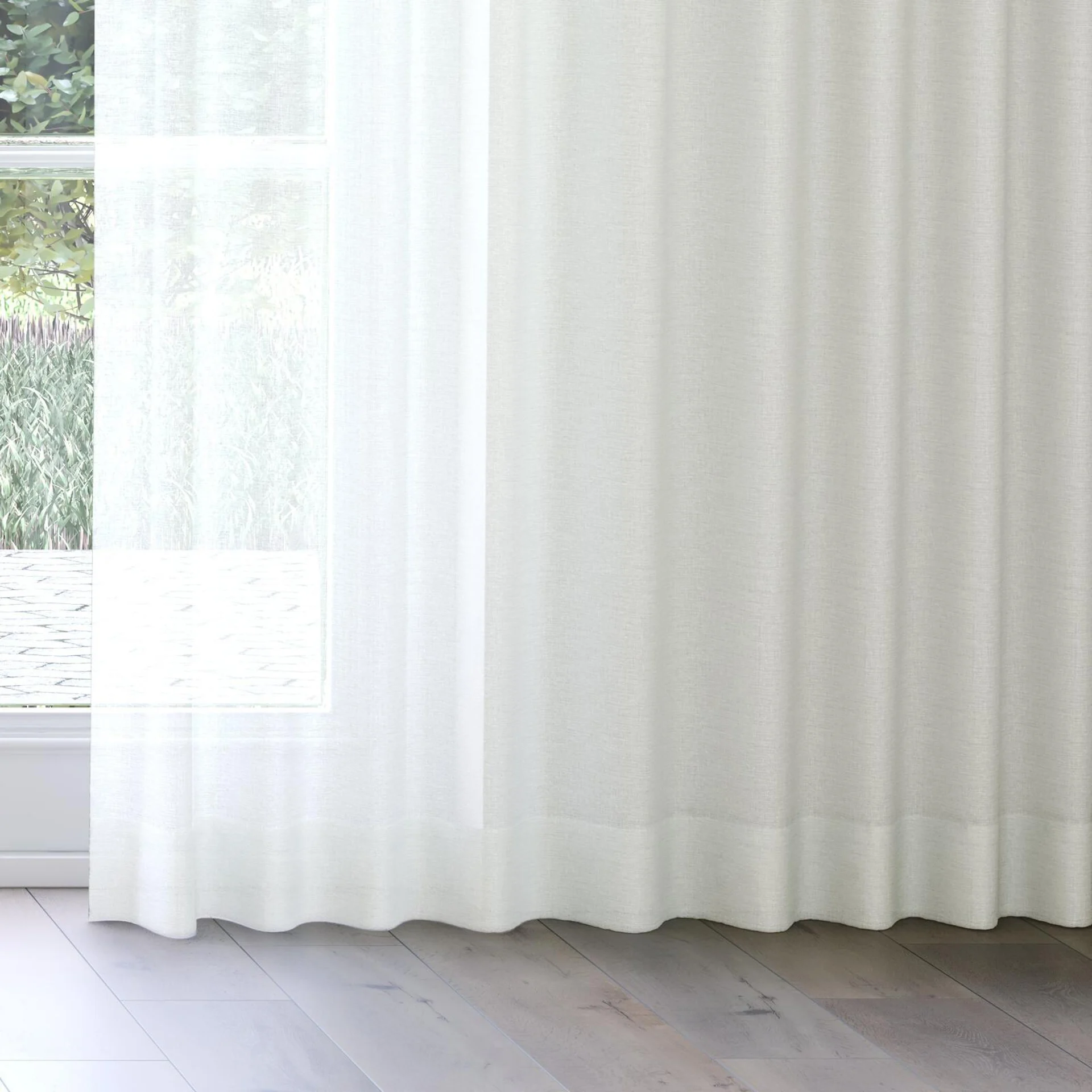 Bottom view of Mayfair Angora, on curtain rail