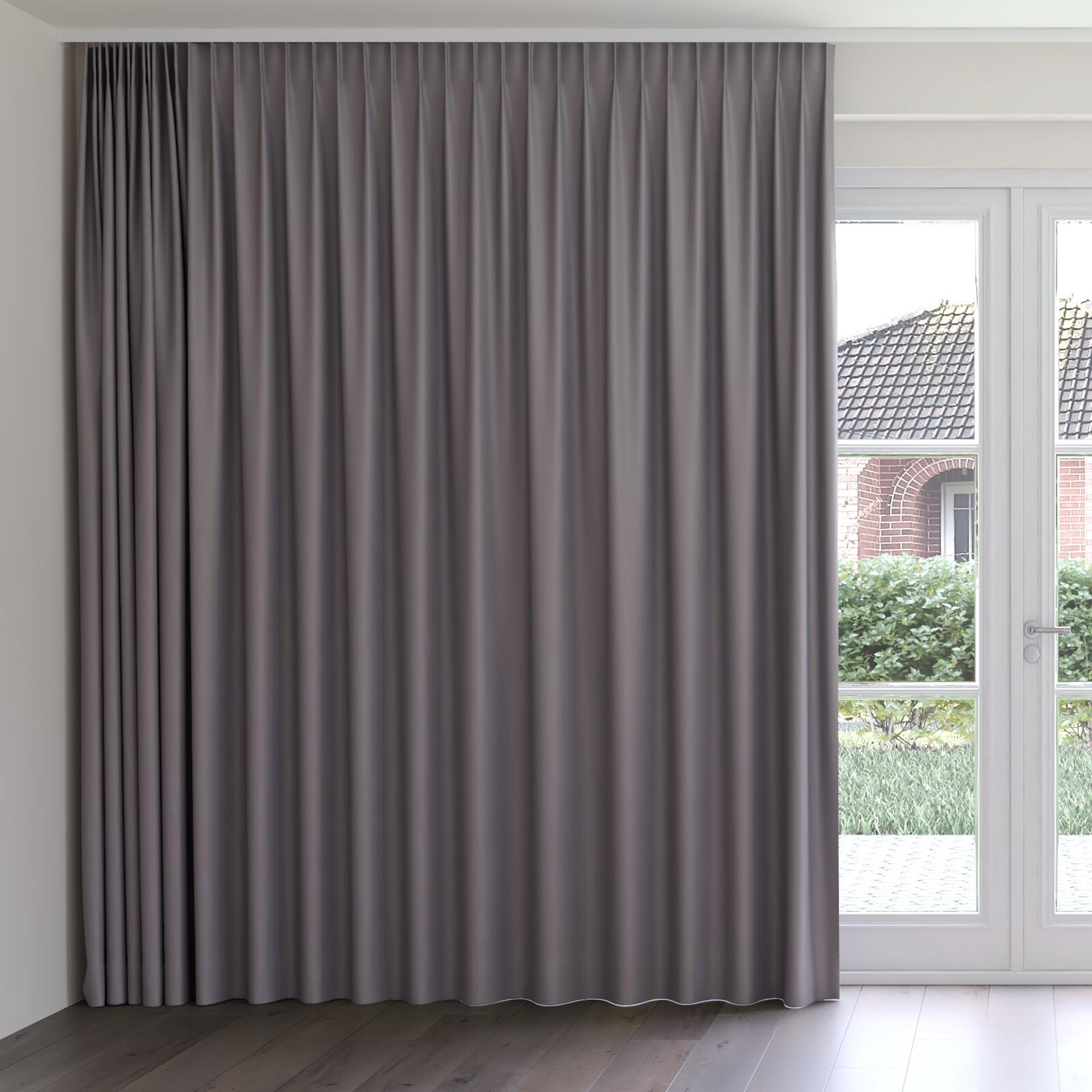 Front view of Ultra Dim Anthracite, on curtain rail
