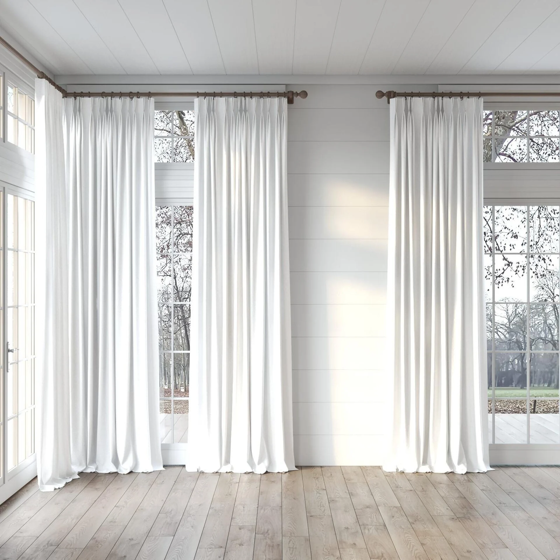 Full view of Obi Stonewash Ricepaper, puddled, on curtain rod