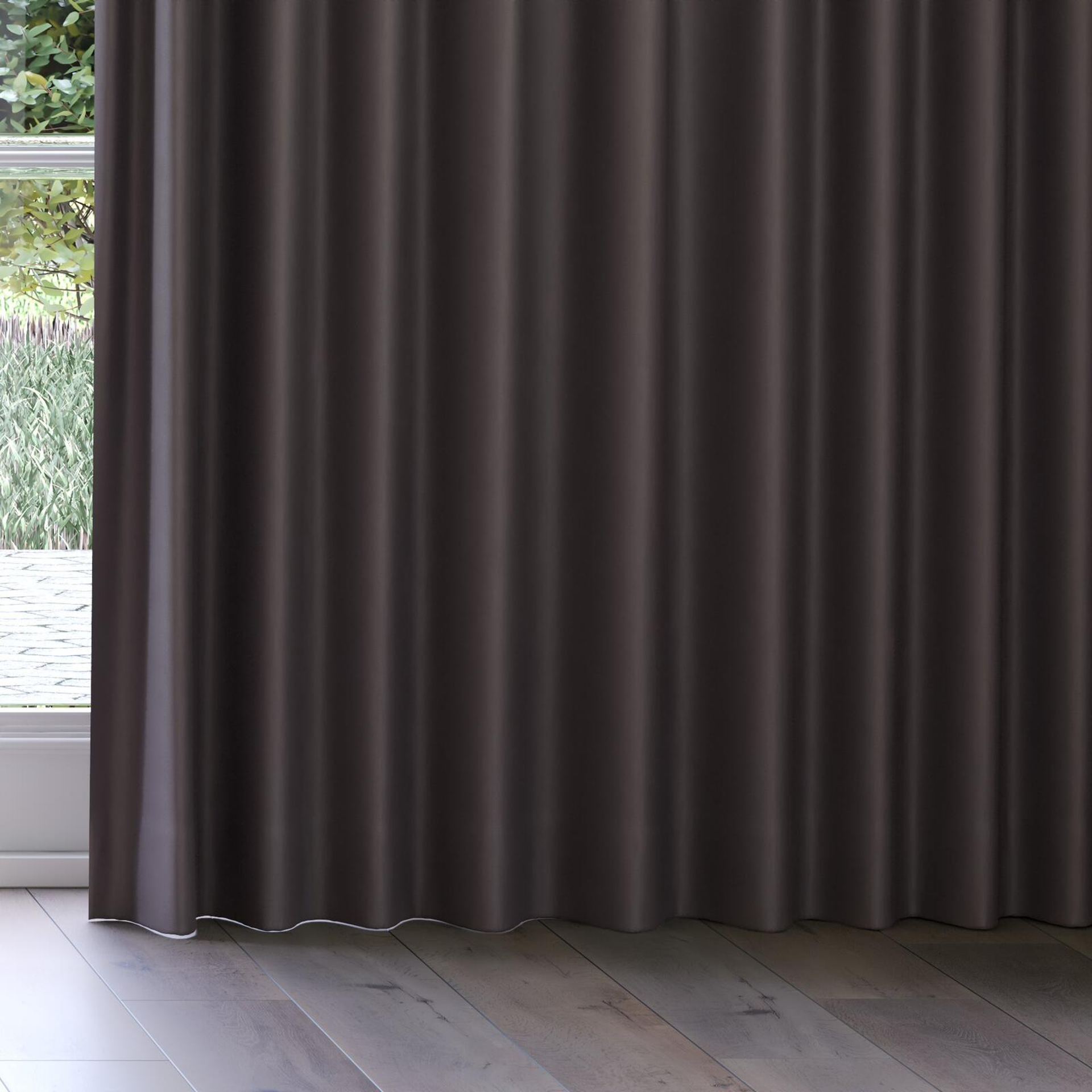 Bottom view of Woolskin Charcoal, on curtain rail