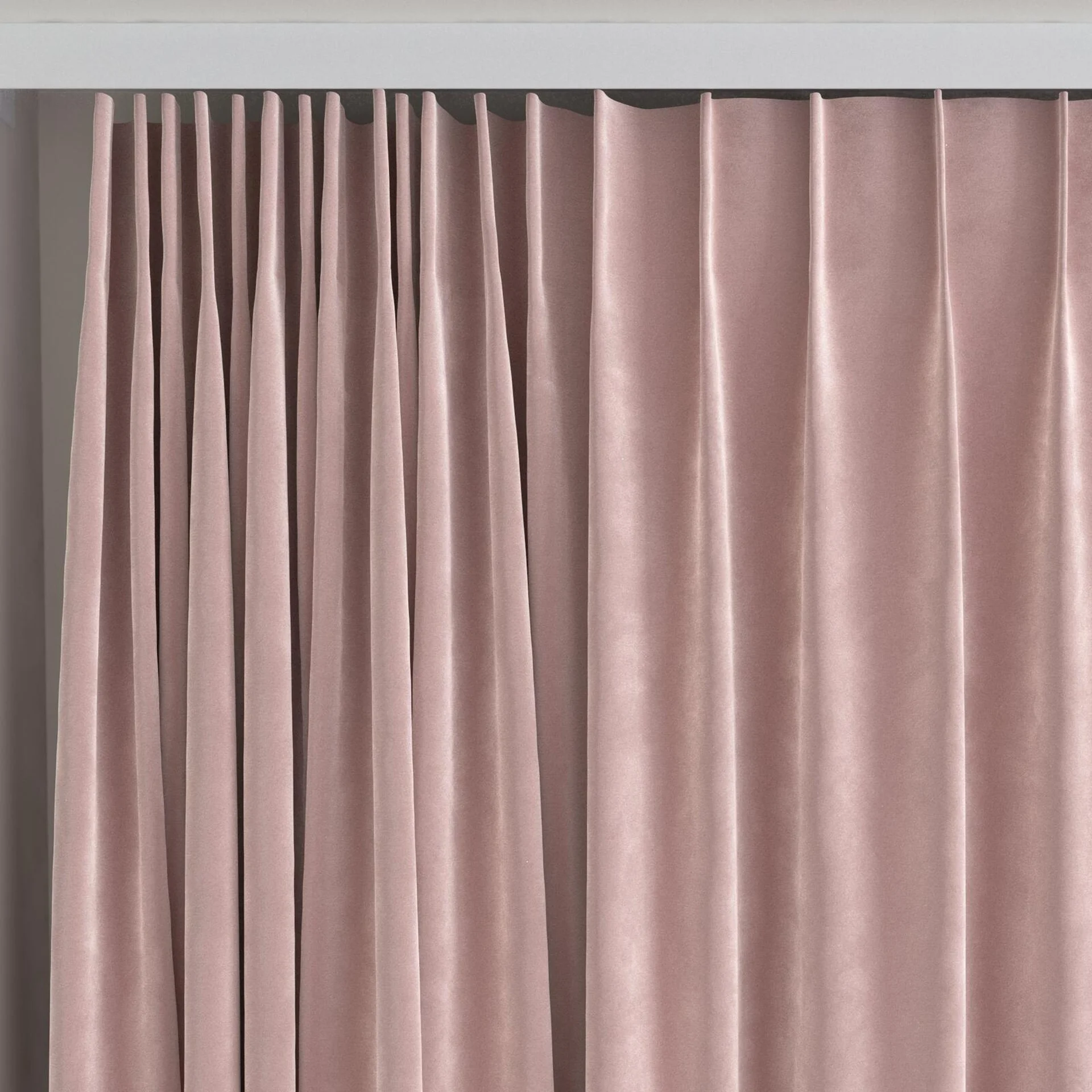 Top view of Lux Velvet Clover 8505, on curtain rail
