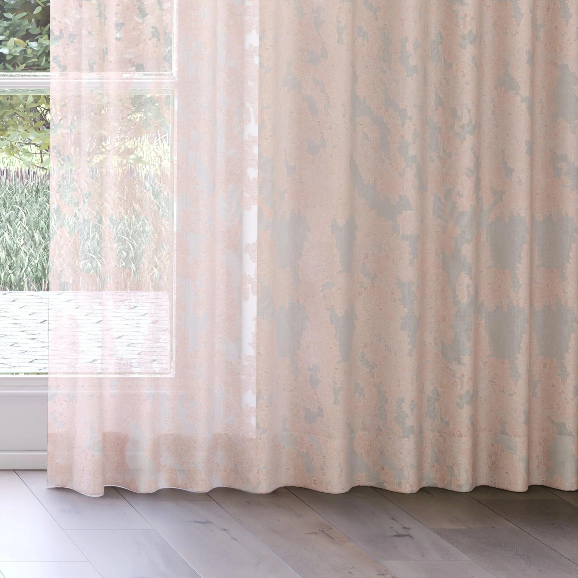 Bottom view of Triora Blossom, on curtain rail