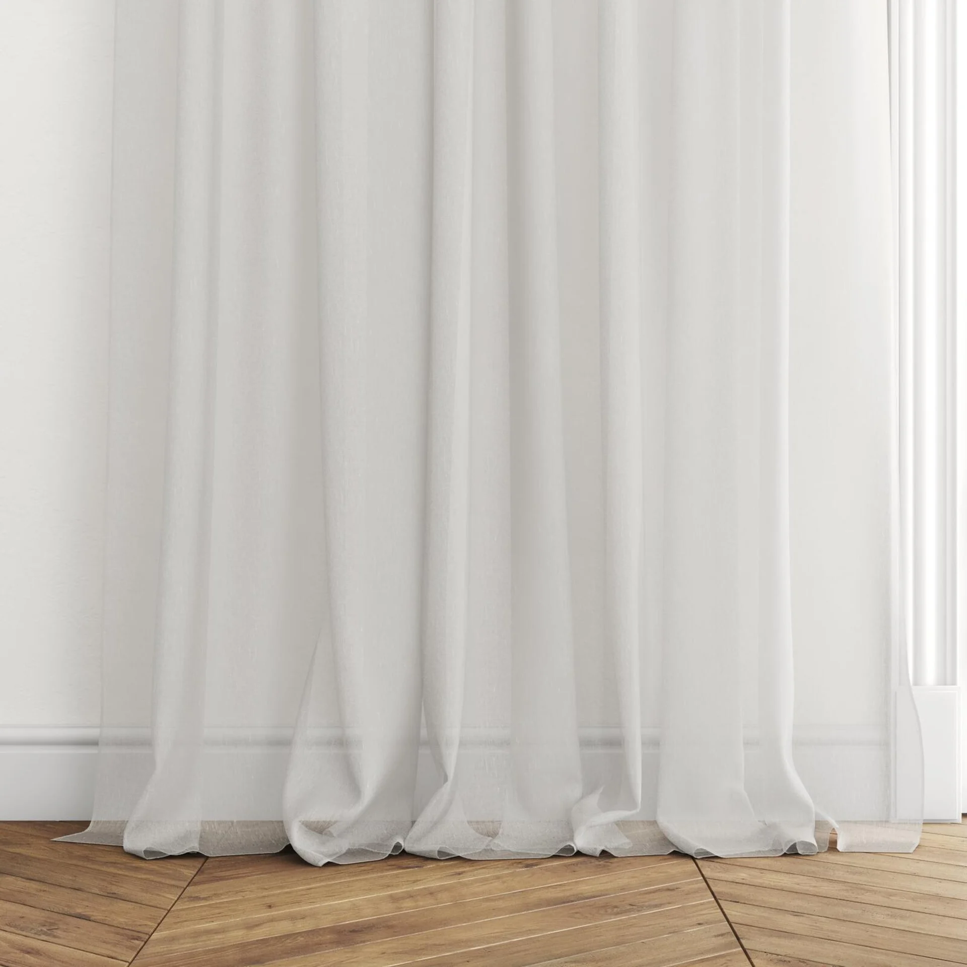 Bottom view of Cavalier Ivory, puddled with pinch pleat, on curtain rod