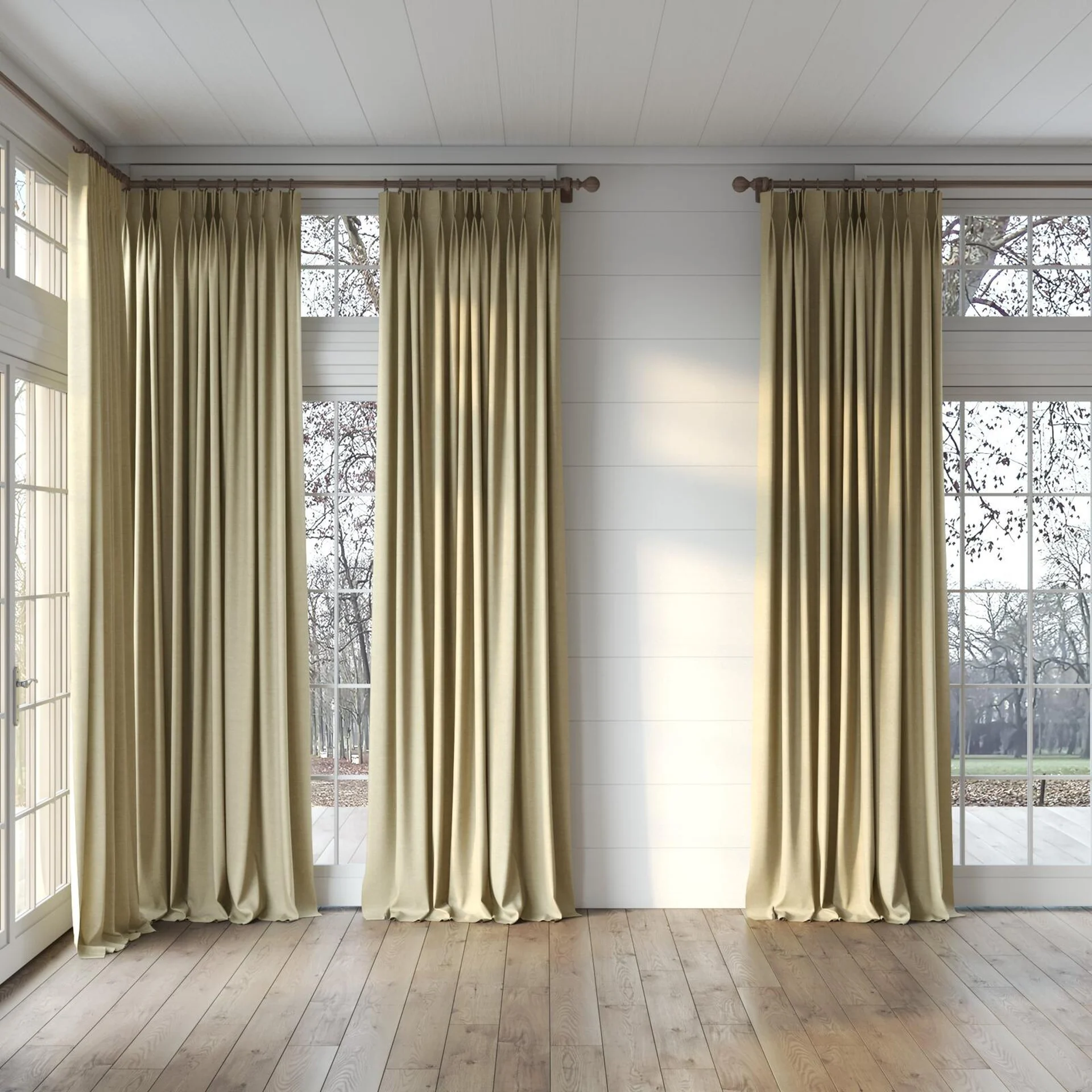 Full view of Drama Putty, puddled, on curtain rod