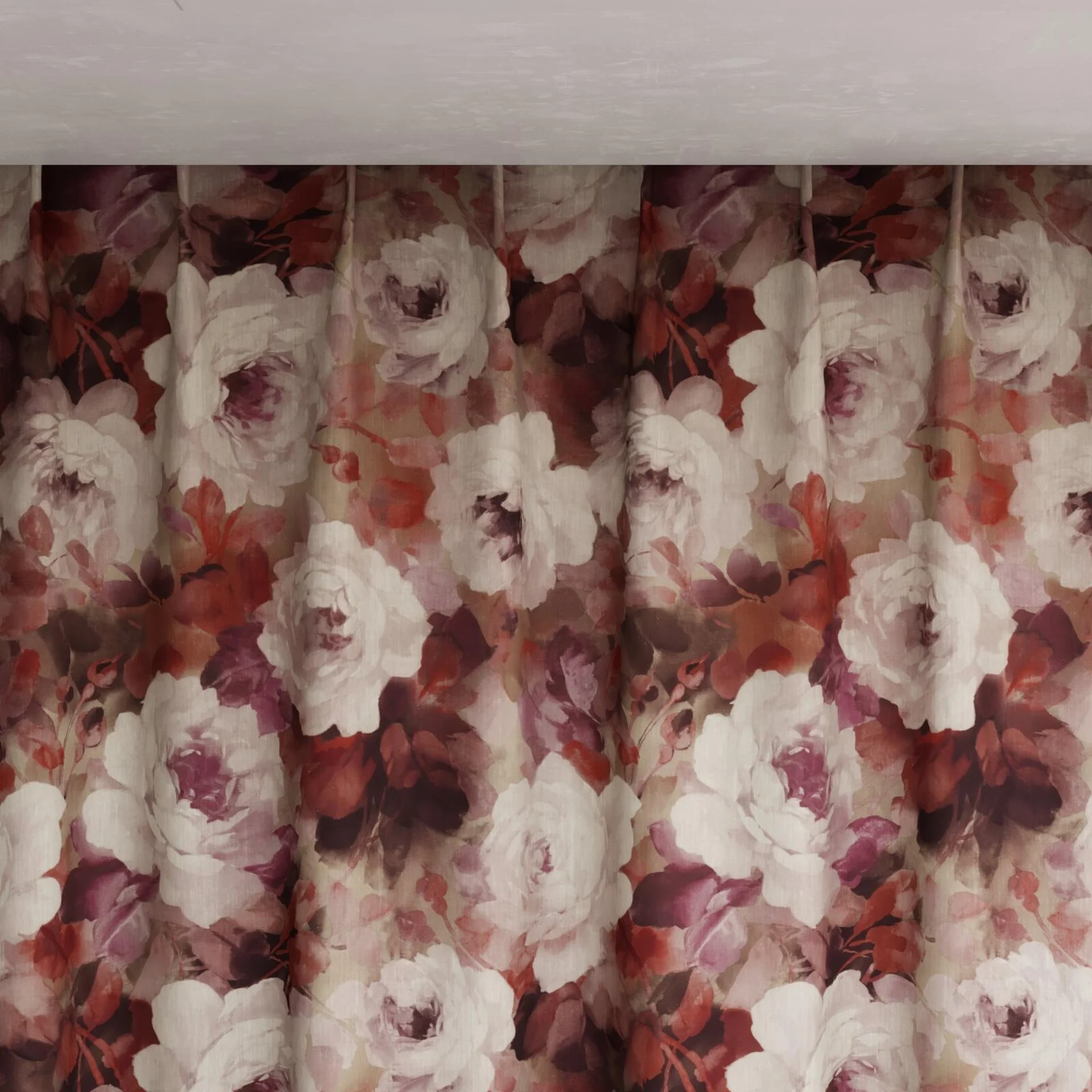 Top view of Victoria Garnet, pinch pleat