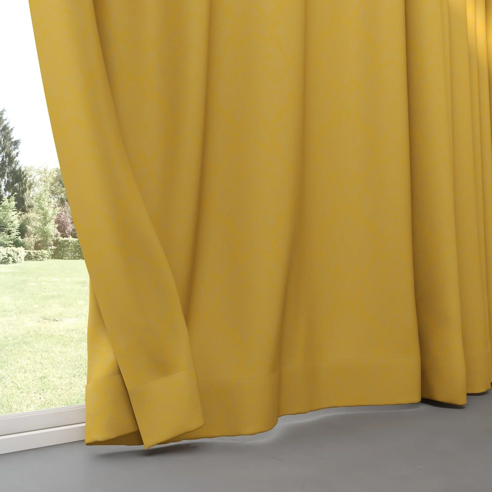 Bottom view of Jaborine Gold, pinch pleat