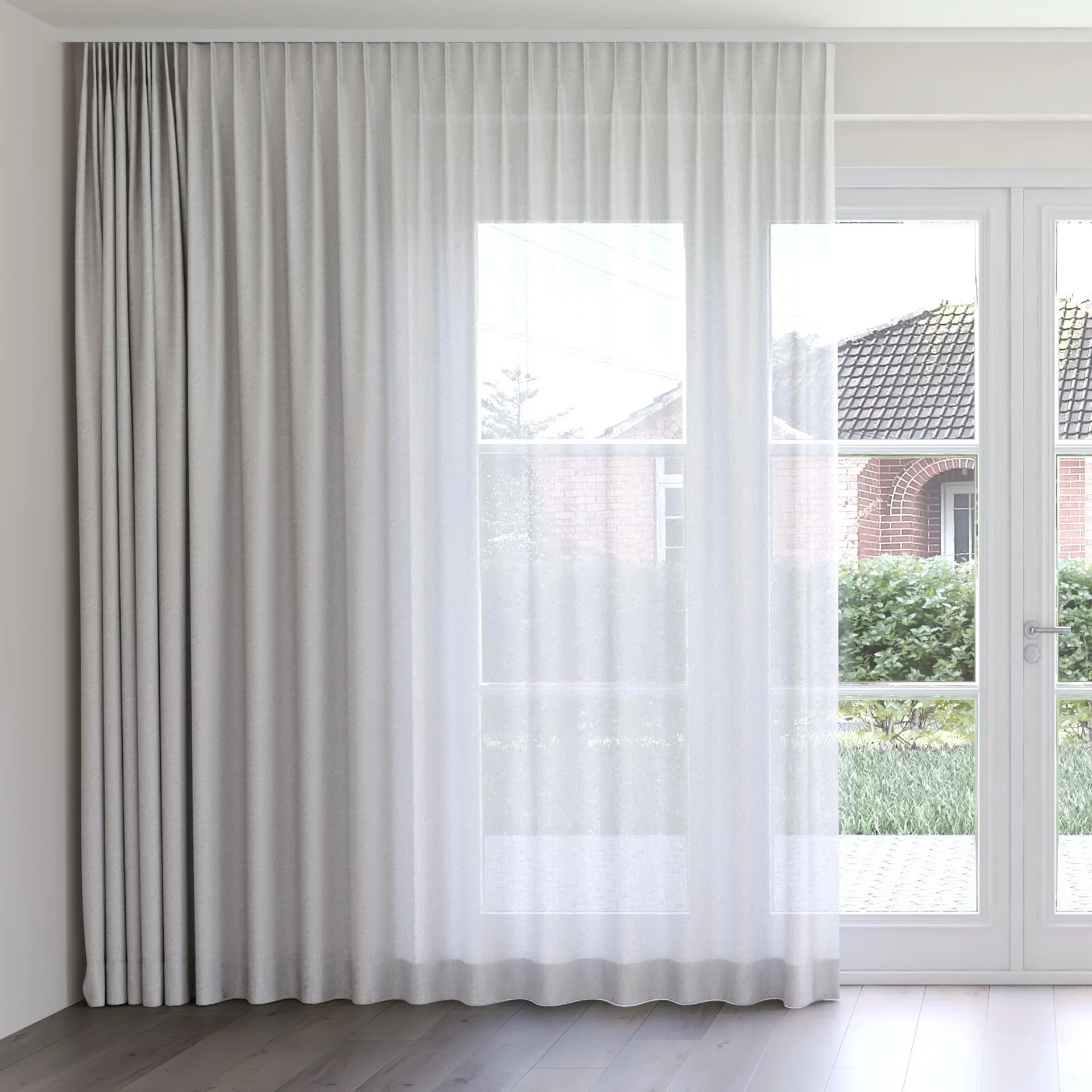 Front view of Kyoto Mist, on curtain rail