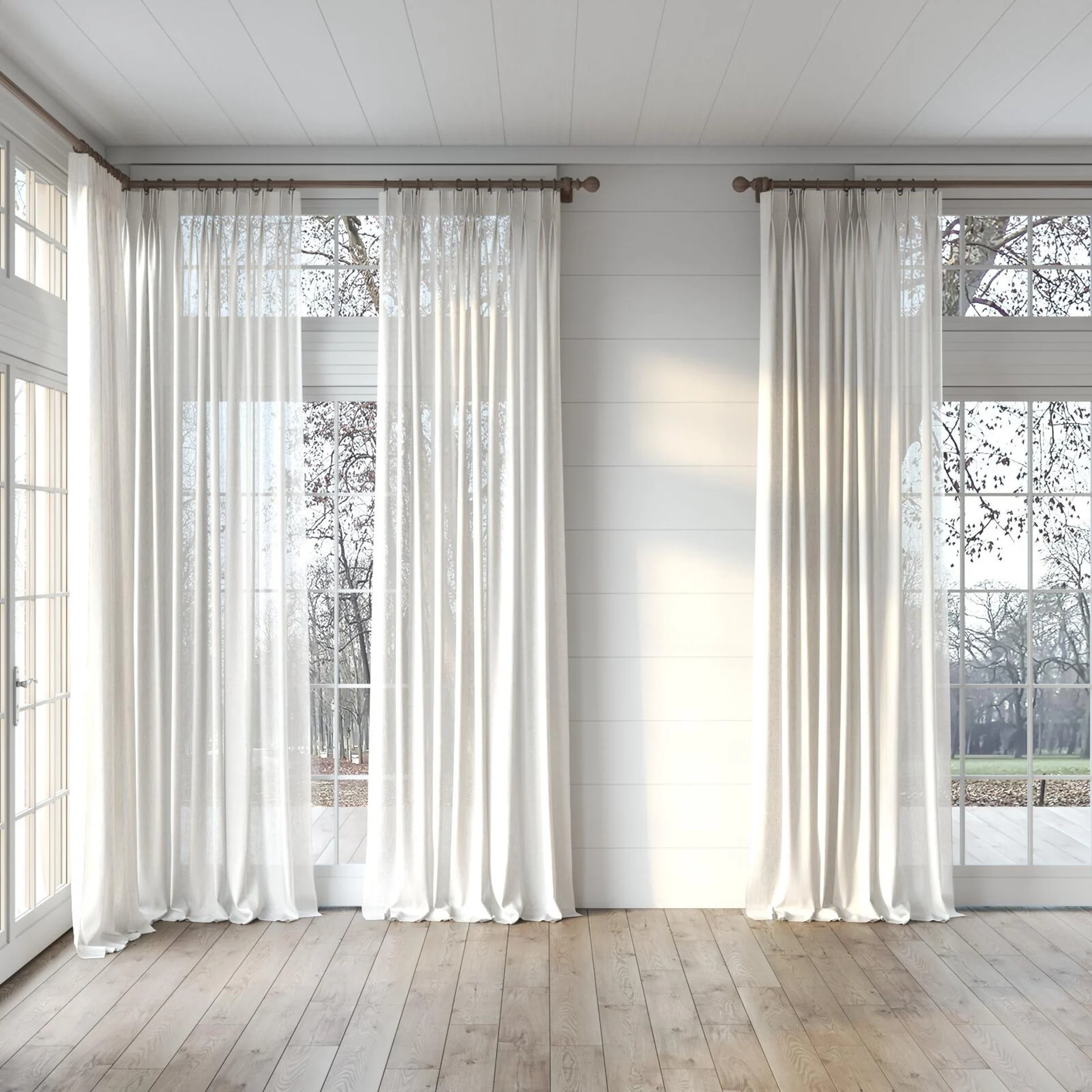 Full view of Shoji Sand, puddled, on curtain rod