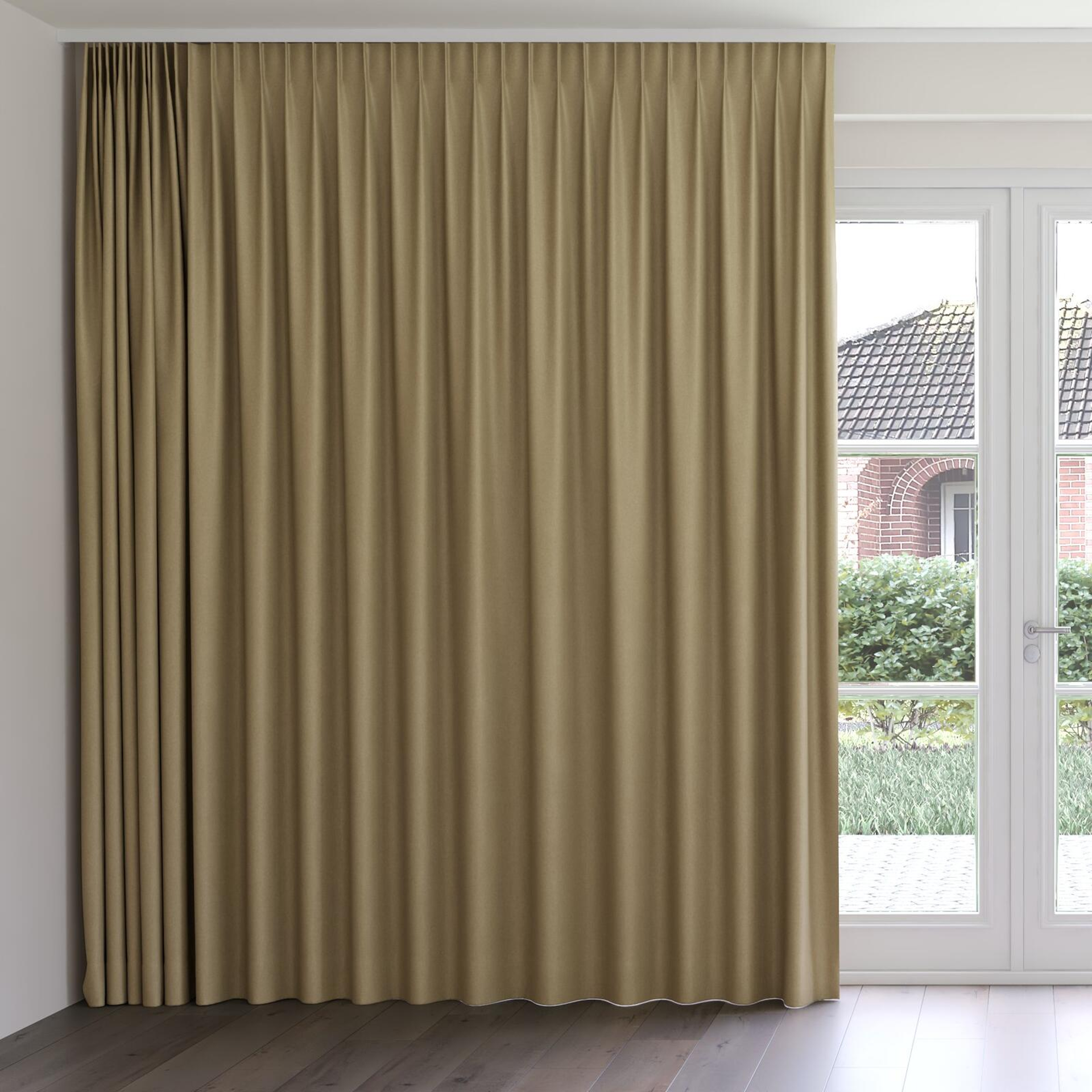 Front view of Woolly/Woolen Seagrass, on curtain rail