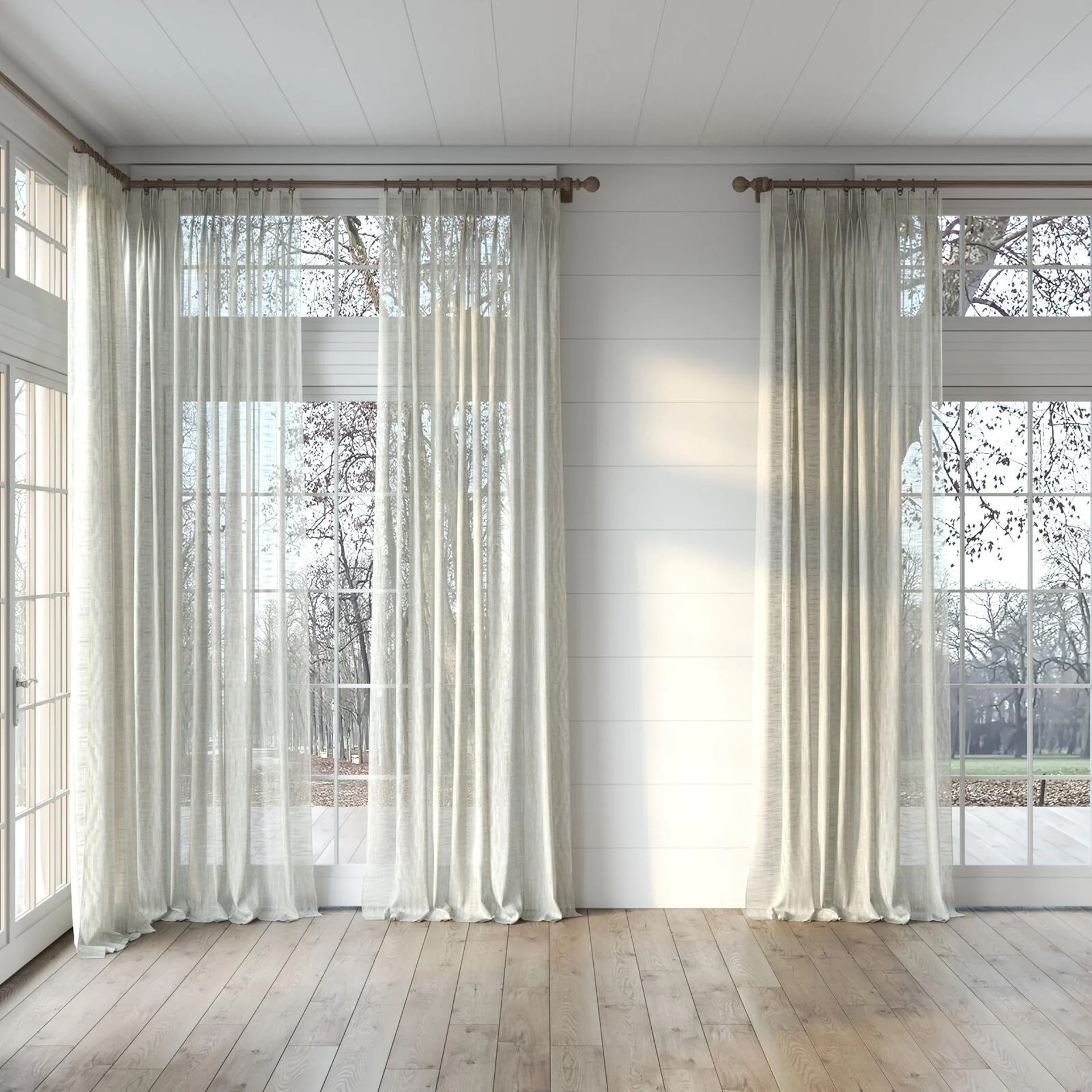 Full view of Zip Dune, puddled, on curtain rod