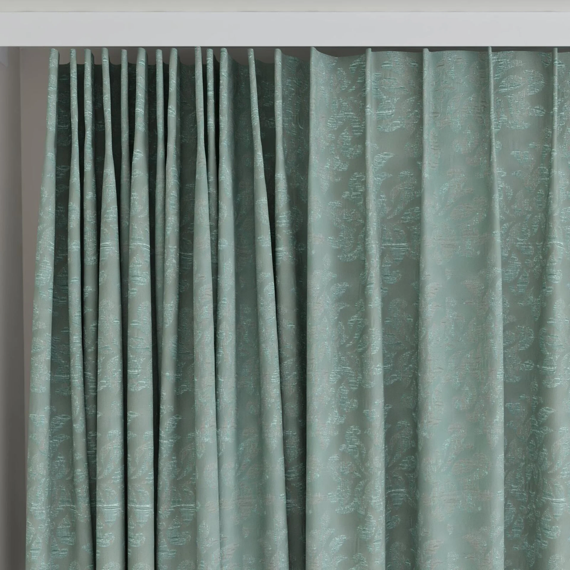 Top view of Objet Teal, on curtain rail