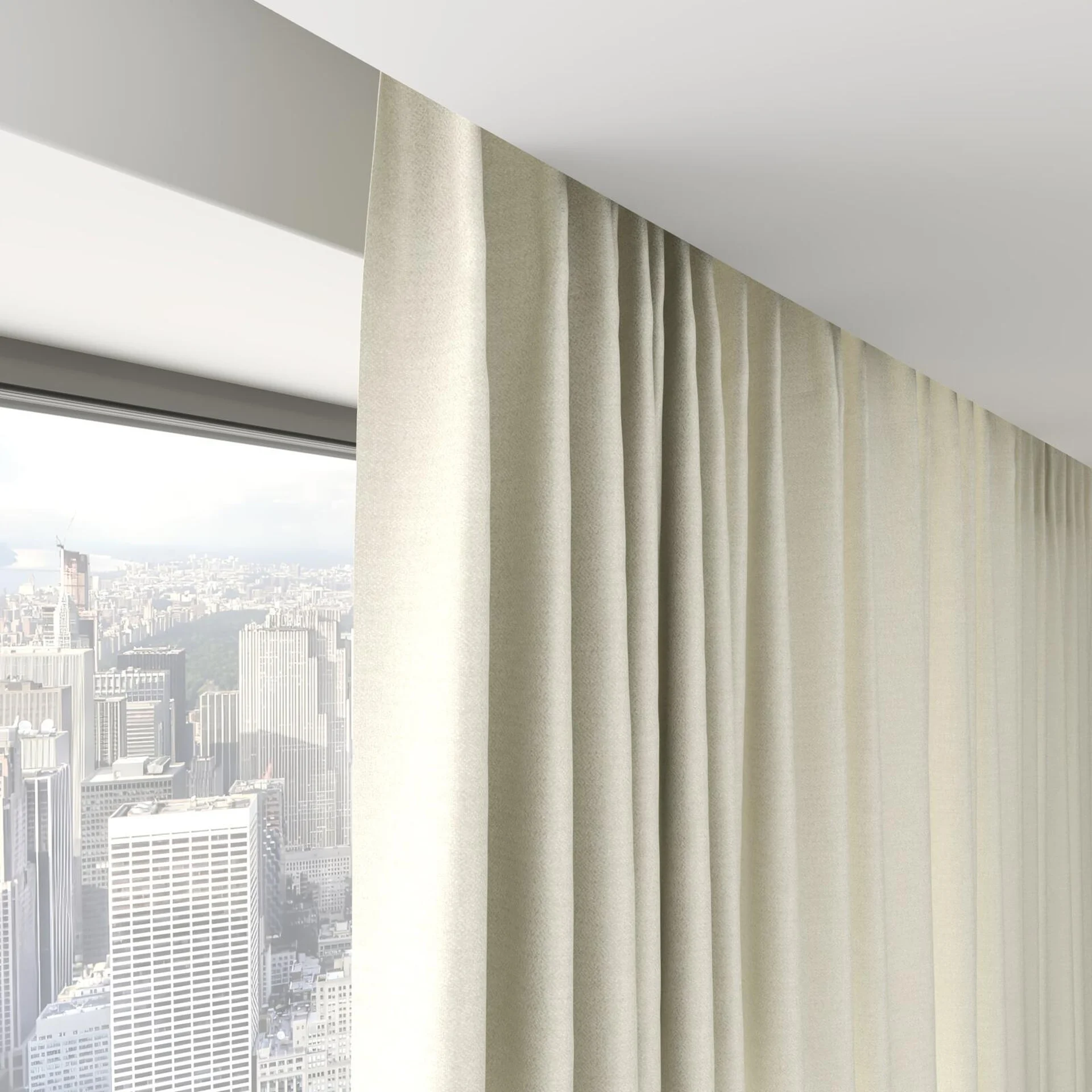 Top view of Eclipse Blackout Linen, on hidden rail